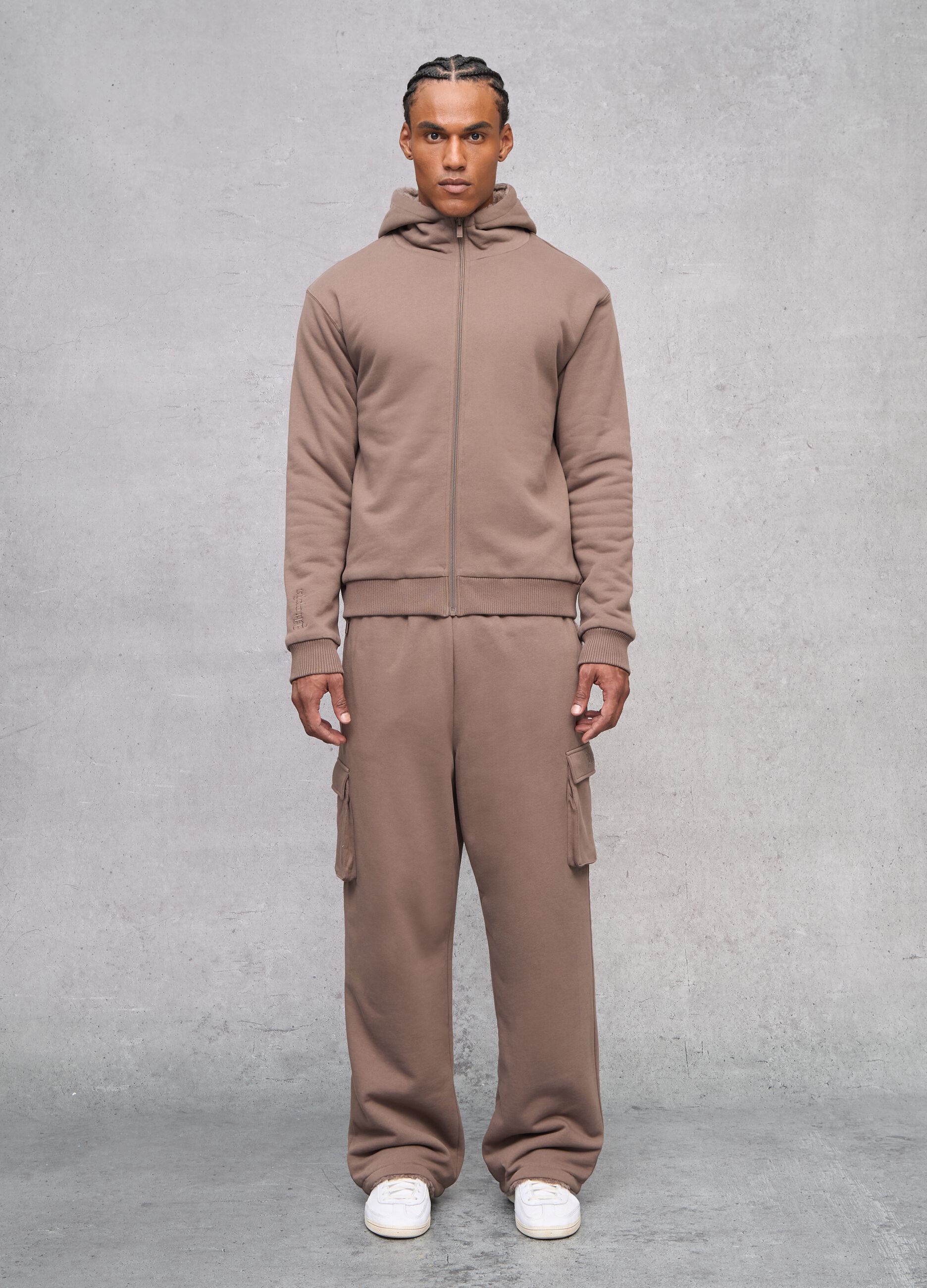 Mocha Hoodie Teddy Revers&iacute;vel com Fecho Integral