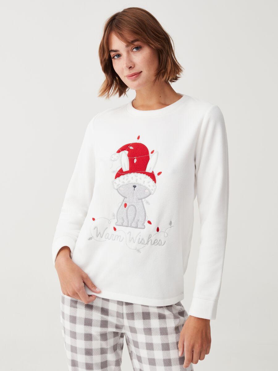 Pijama de tejido polar con bordado gato navideño_1