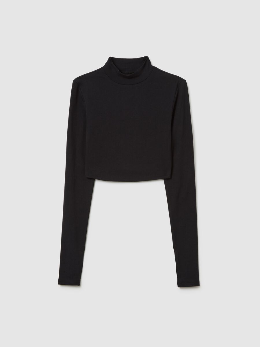 Black Backless Cropped Long Sleeve Top_4