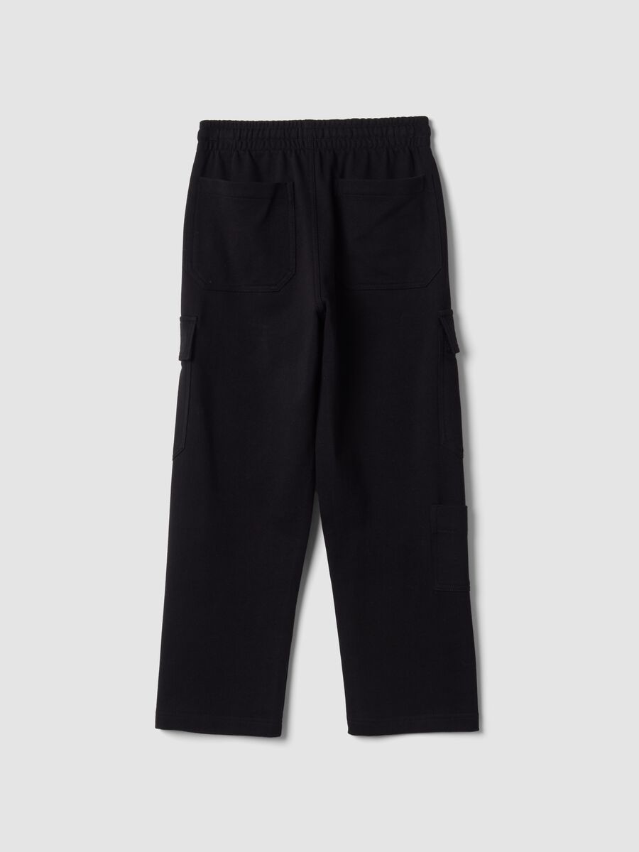 Black pure cotton cargo trousers with elasticated waist, oversized fit_2