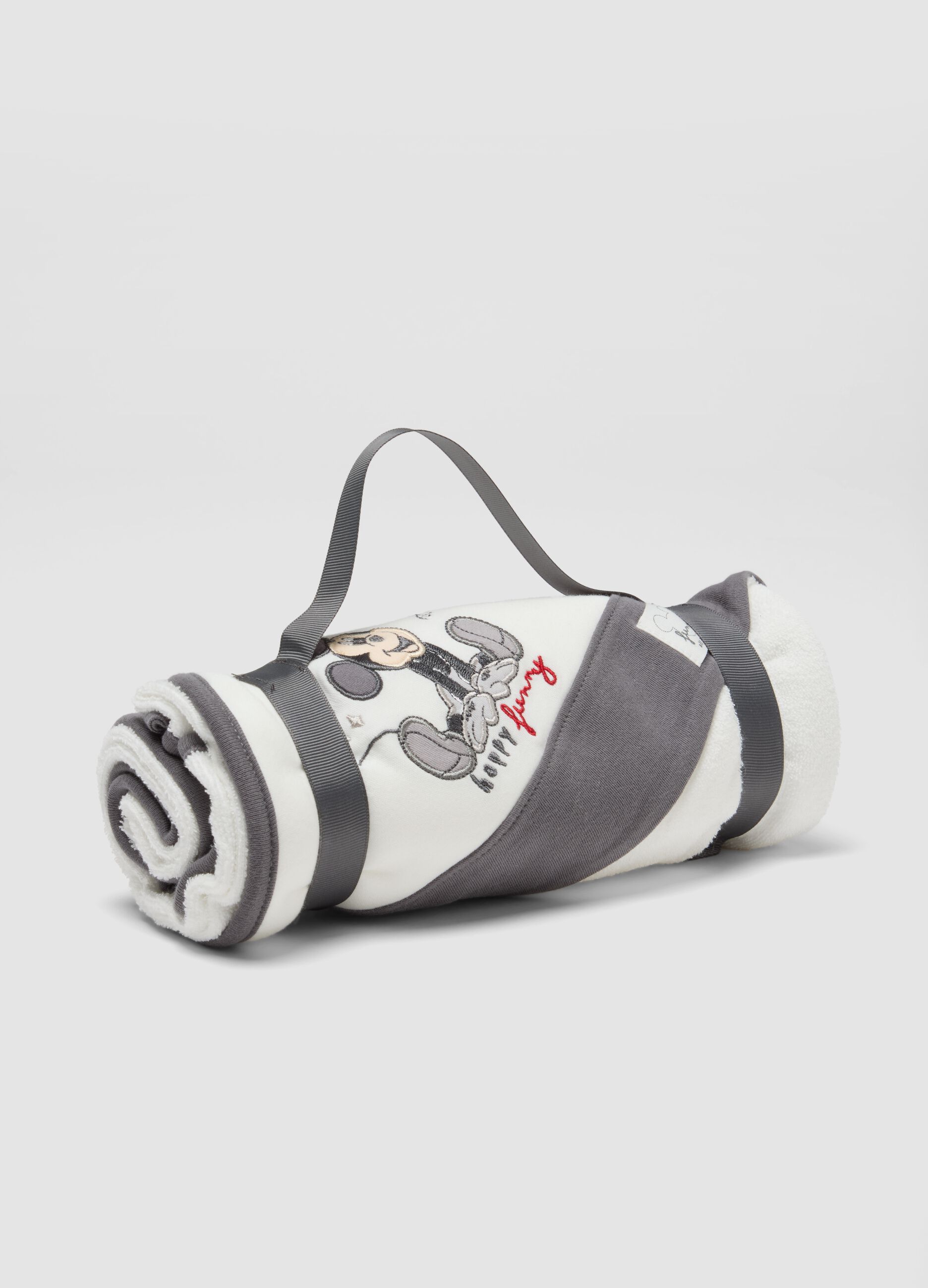 Accappatoio bianco in misto cotone organico con cappuccio e stampa Mickey