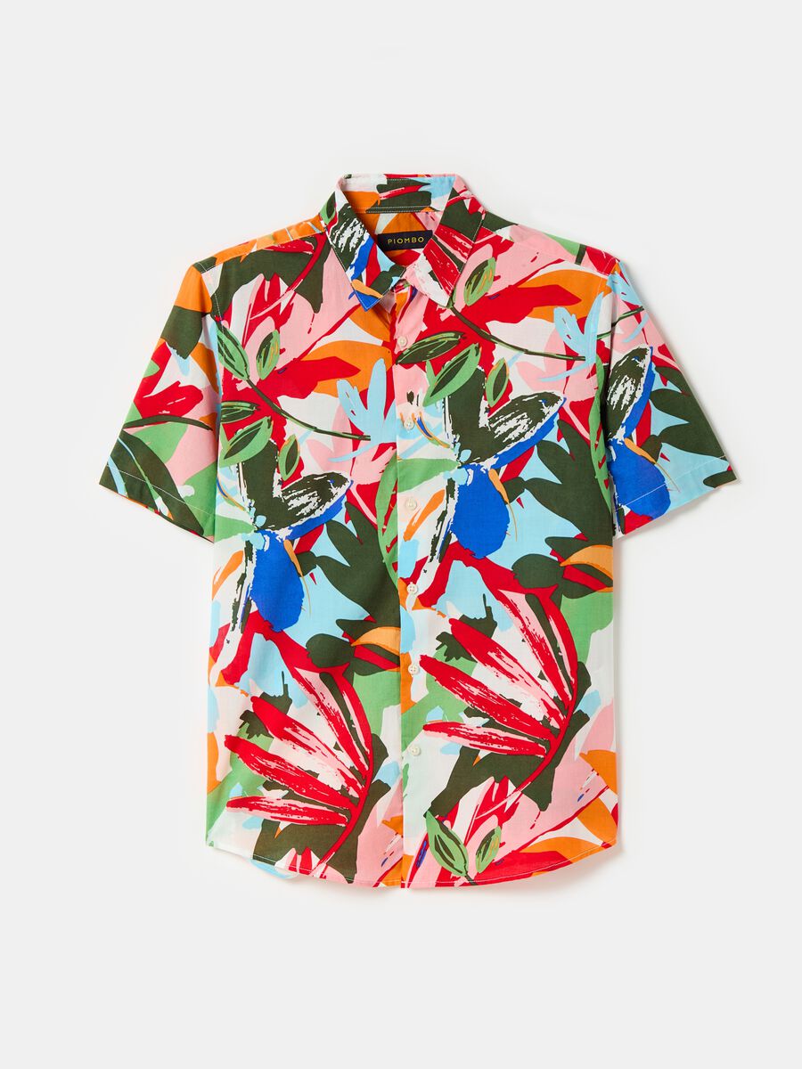 Shirt with short sleeves and foliage print_3