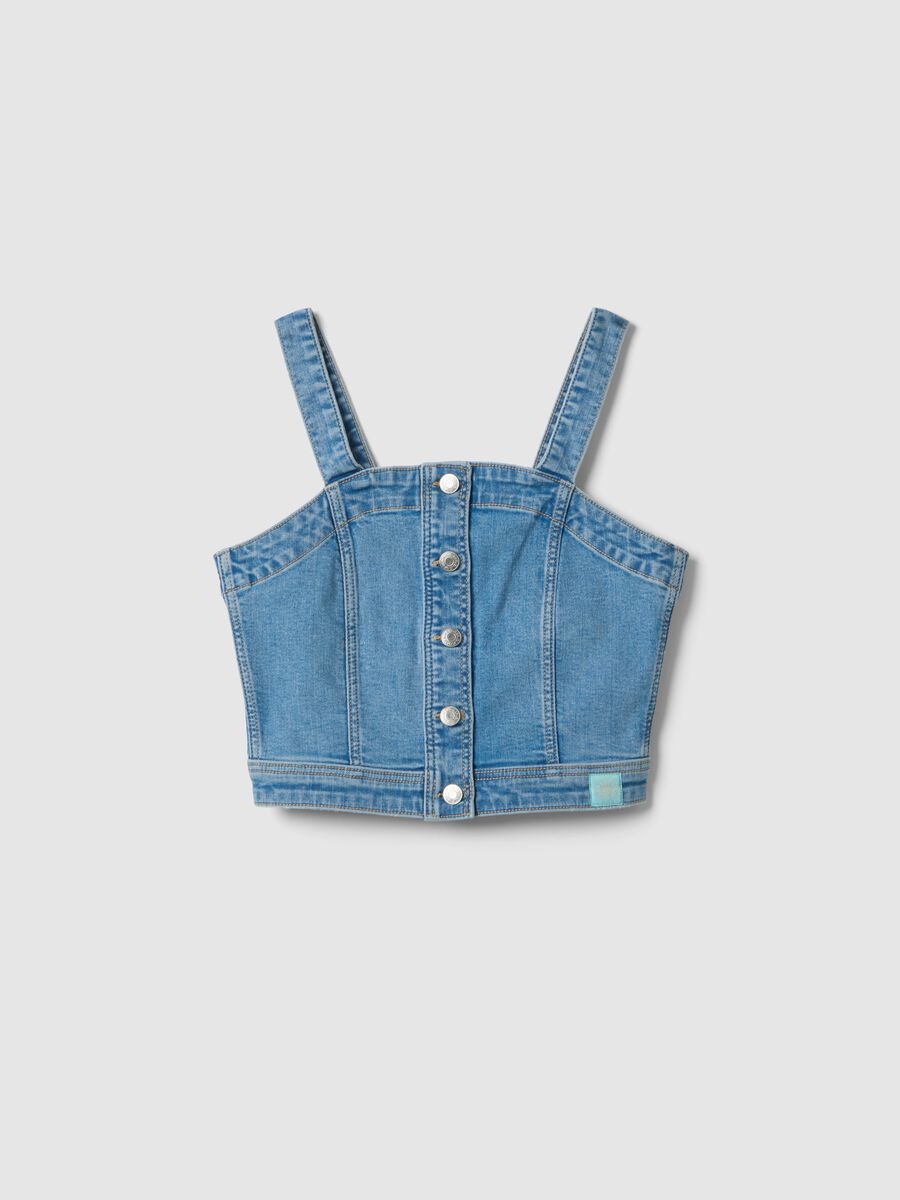 Blue Stretch Denim Cotton Crop Top for Girls Slim Fit_0