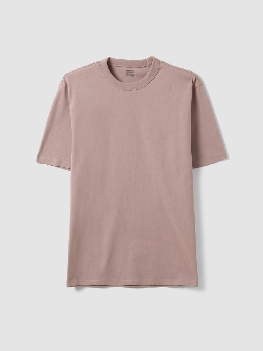 Pink pure cotton crew-neck T-shirt, relaxed fit_0