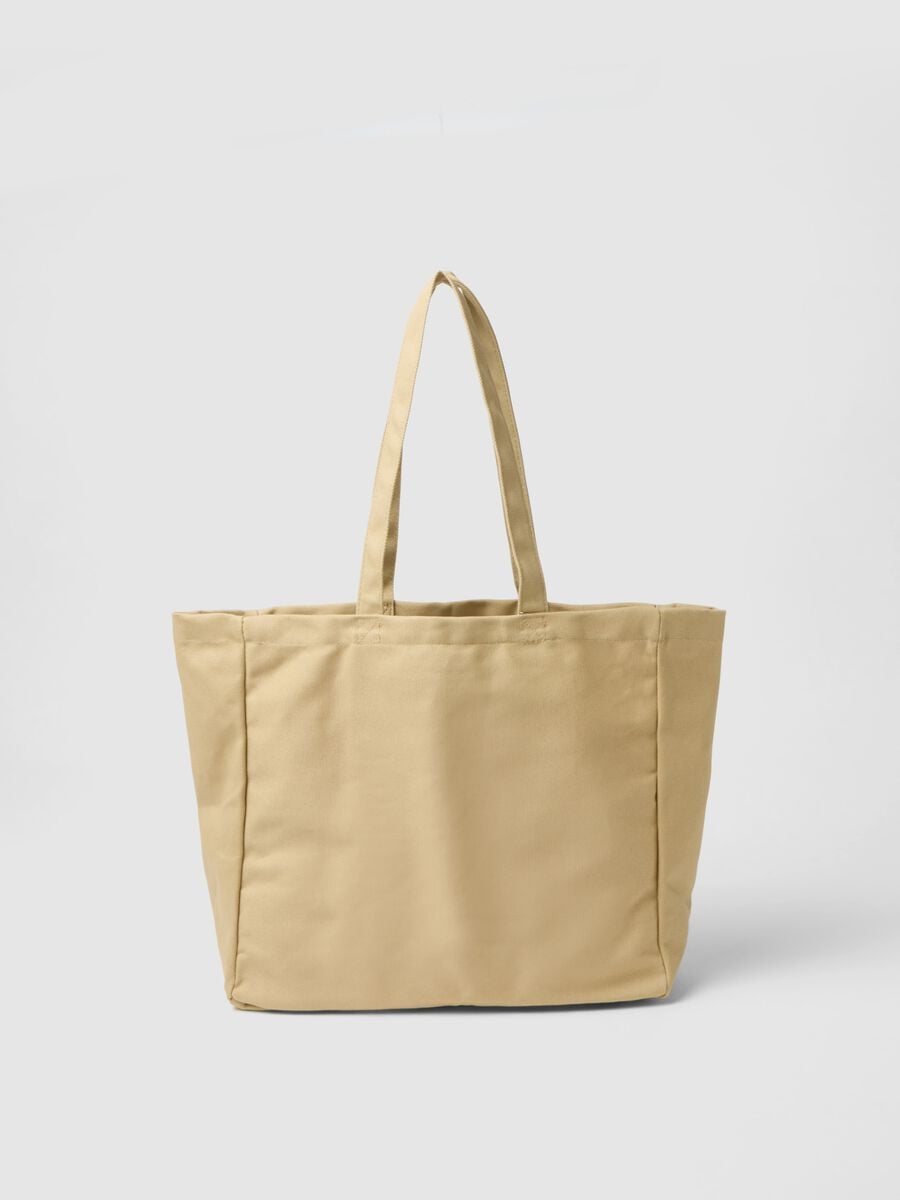 Beige Baumwoll-Shopper mit robusten Griffen_0