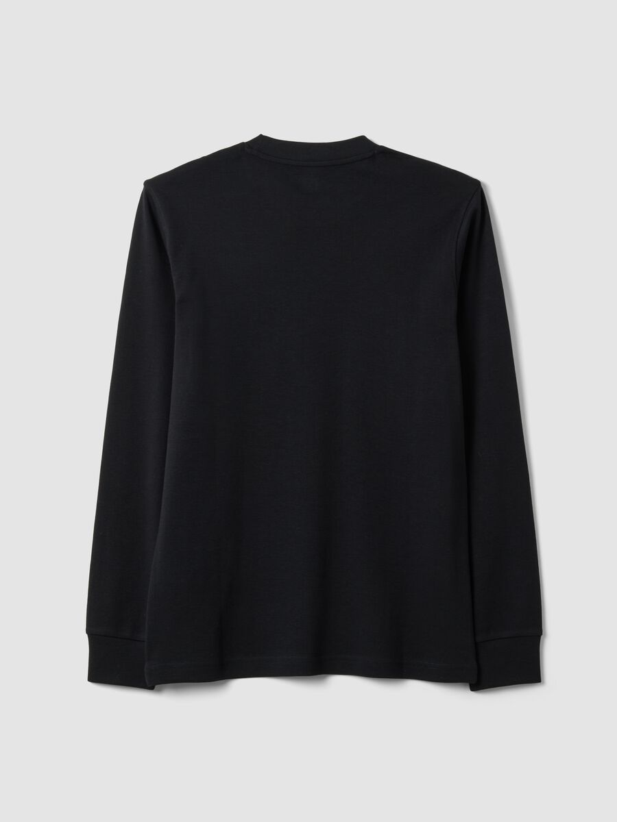 T-shirt nera in puro cotone girocollo a maniche lunghe regular fit_2