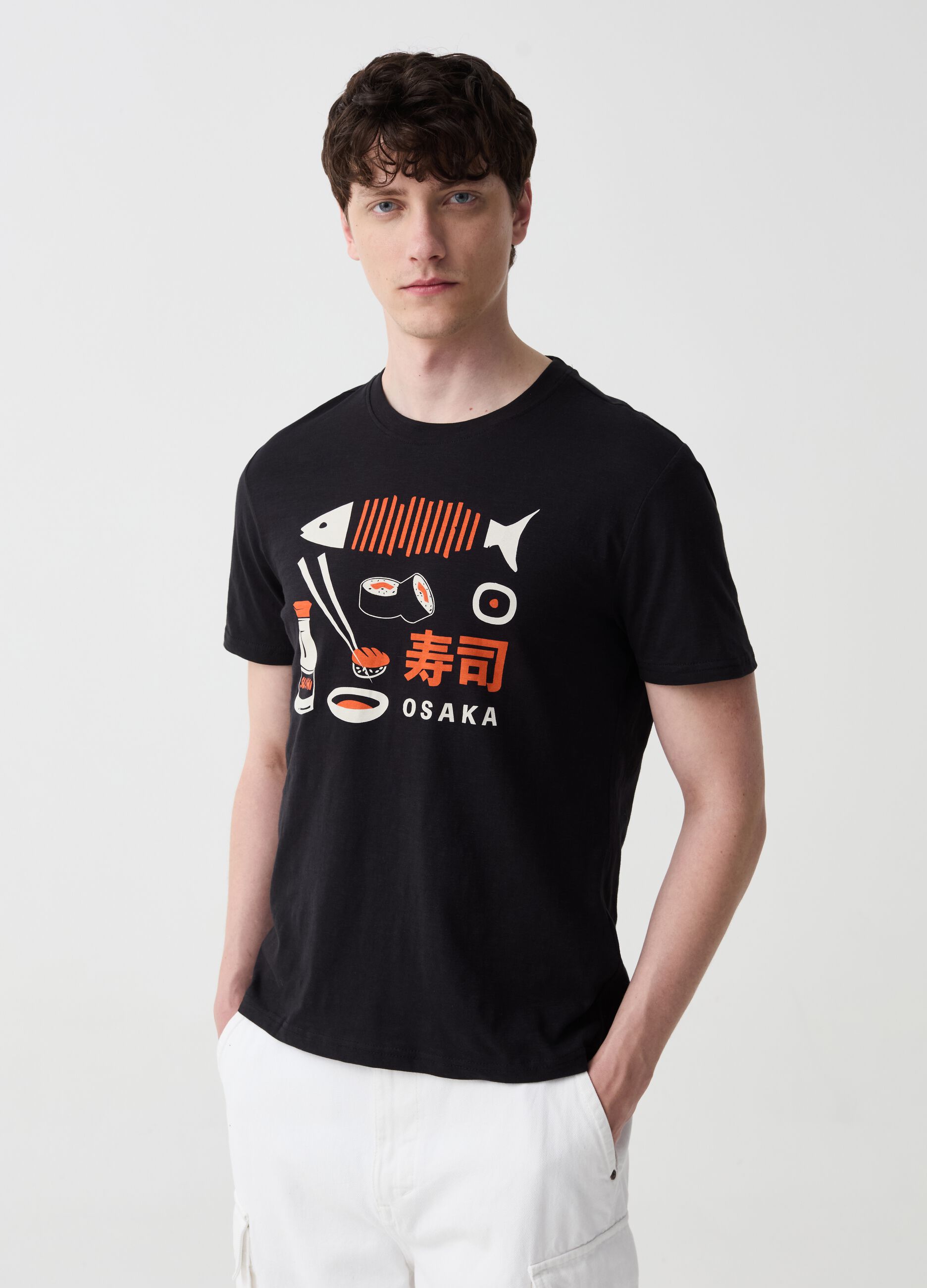 Camiseta de algodón estampado sushi