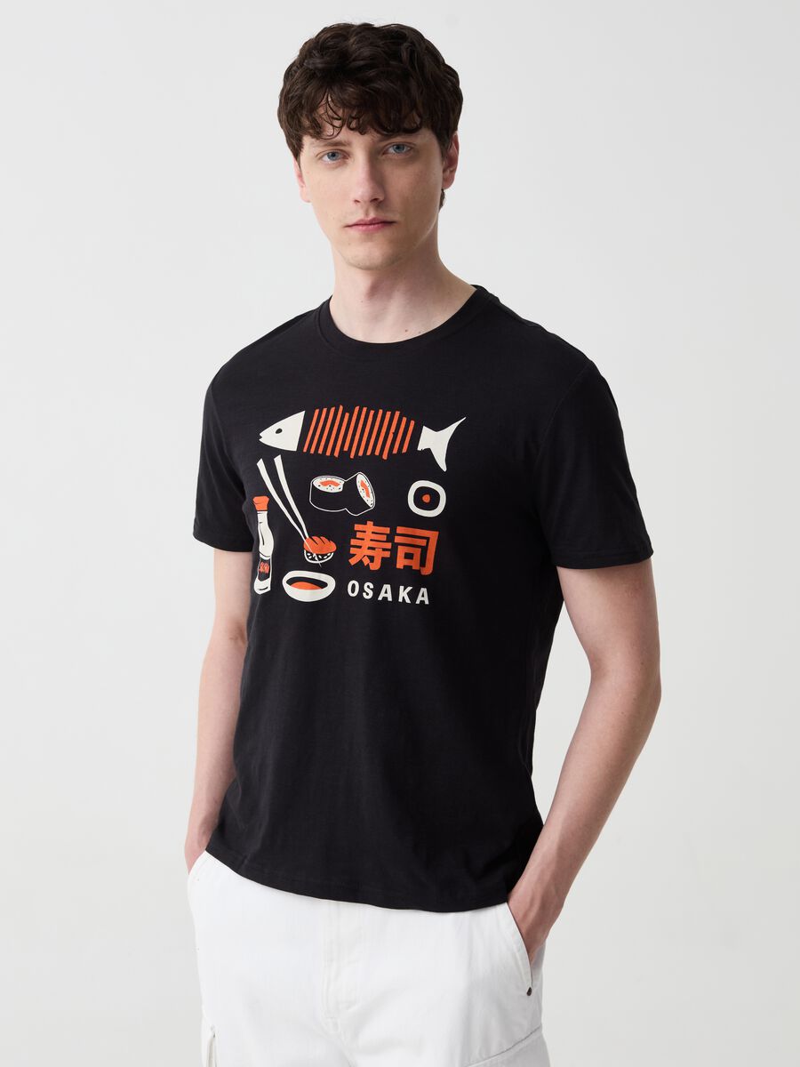 Camiseta de algodón estampado sushi_0
