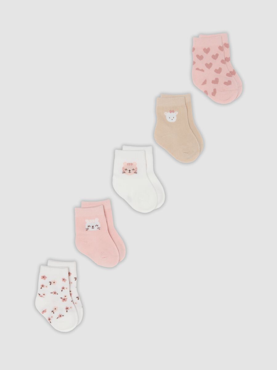 Multipack of five multicolour short socks in stretch organic cotton_0