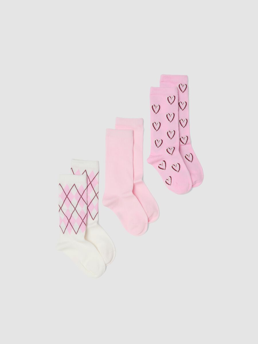 Tripack di calze midi rosa in cotone organico elasticizzato_0