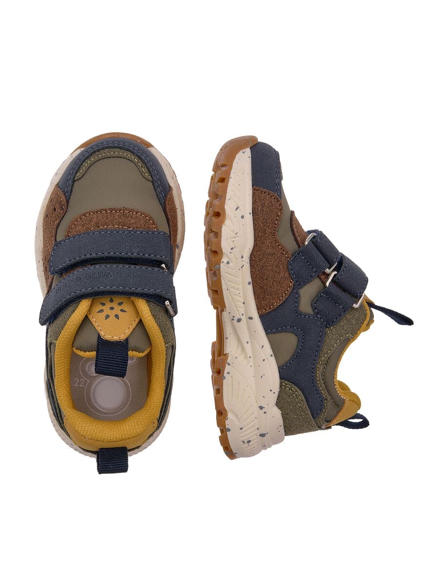 Blue and brown sporty baby shoes with double Velcro fastening_2