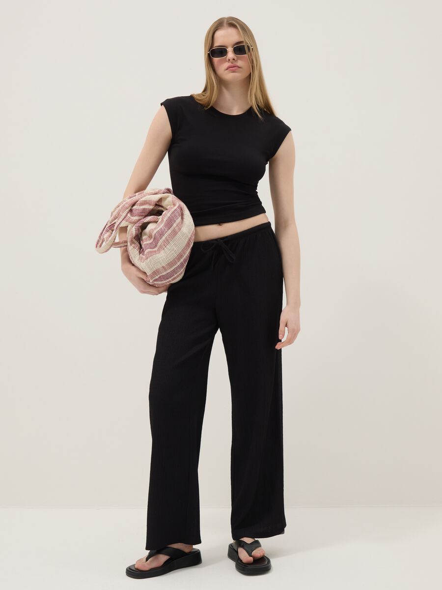 Black stretch cotton fitted tank top_1