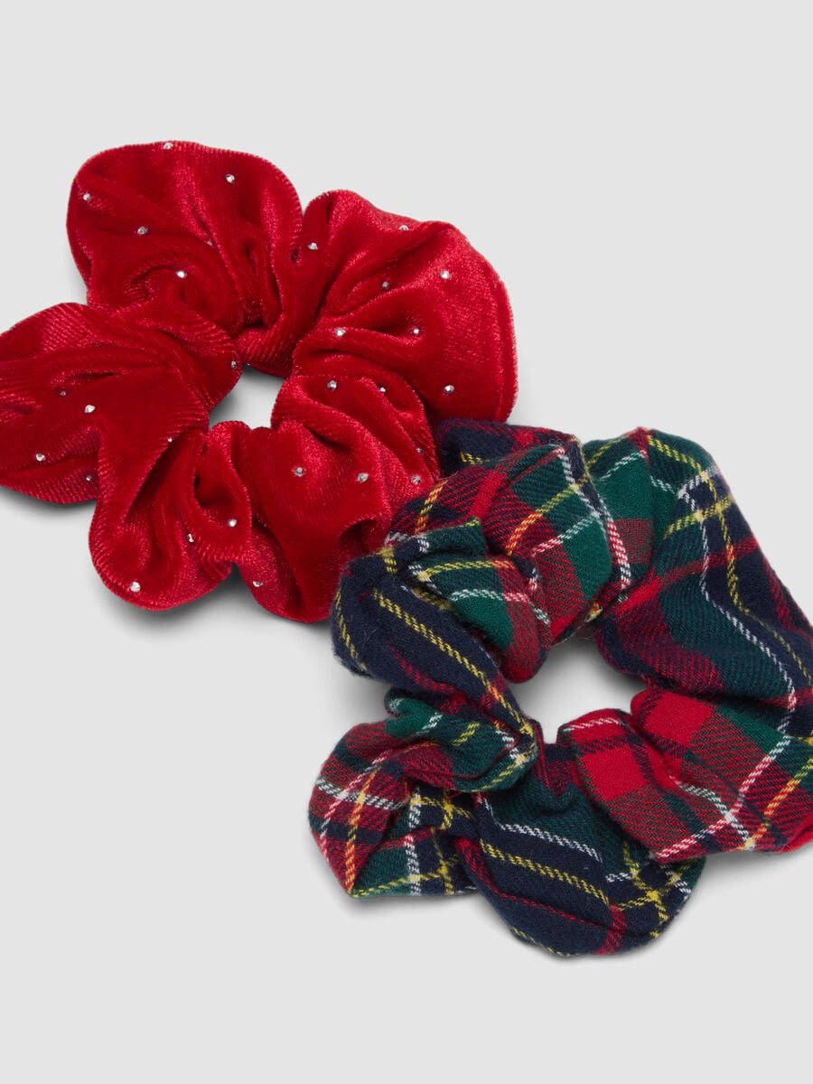Set di scrunchie rossi in puro cotone a quadri_2