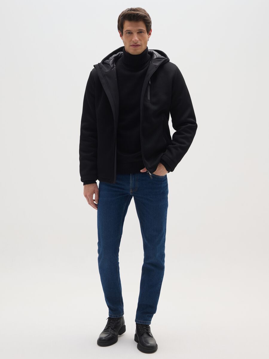 Black padded jacket with hood, regular fit with zip_1