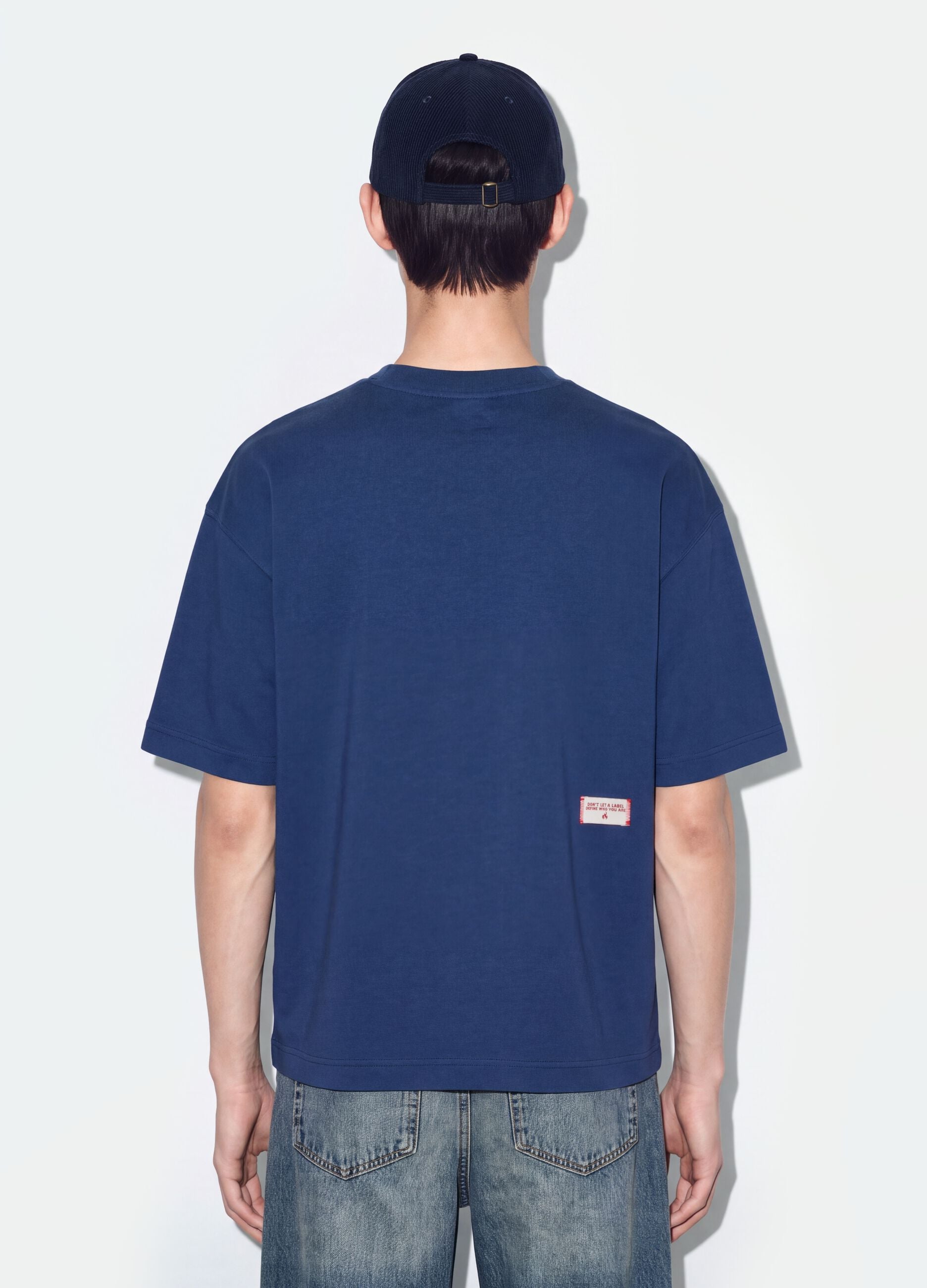 Blue crew-neck pure cotton boxy-fit T-shirt