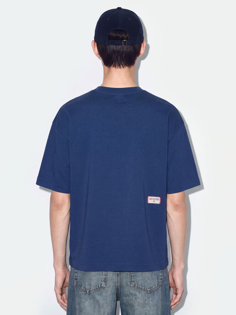 Blaues Rundhals-T-Shirt aus reiner Baumwolle, Boxy Fit_3