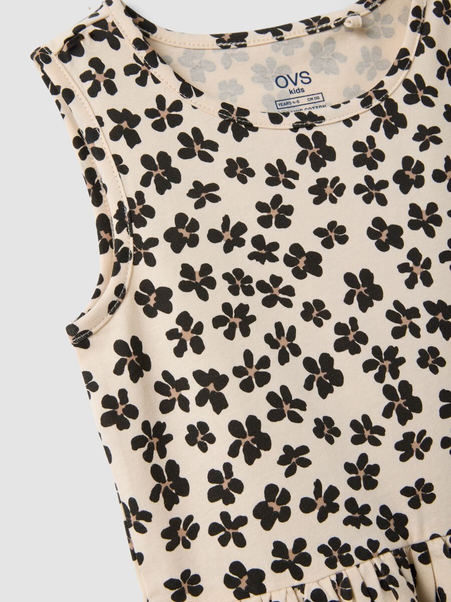 Beige pure cotton dress with floral print_2