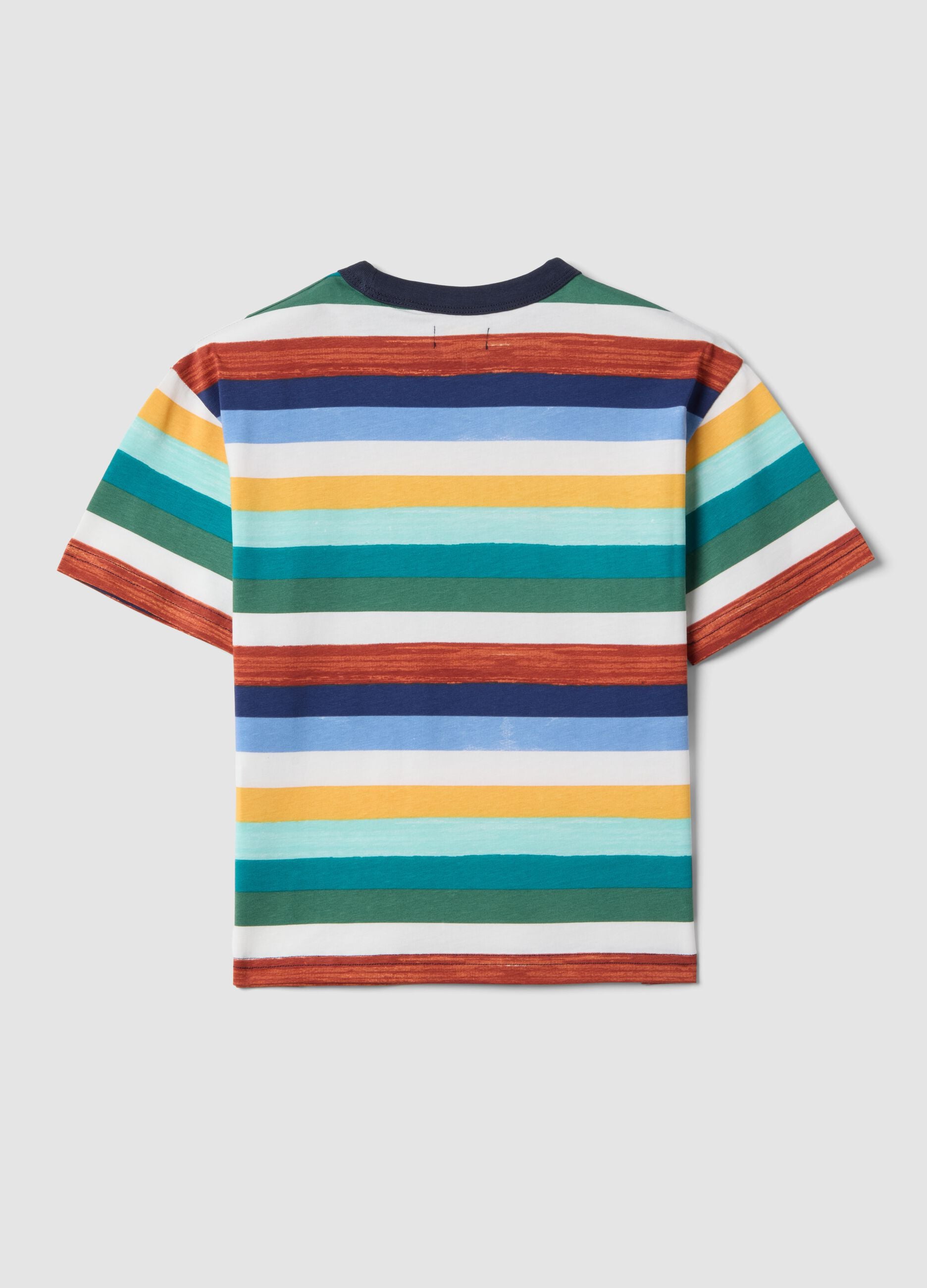 Boys' Regular Fit Multicoloured Striped Pure Cotton T-shirt