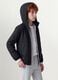 Black oversized rain jacket with hood and zip for boys_0