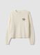White pure-cotton cable-knit jumper with croissant embroidery_0