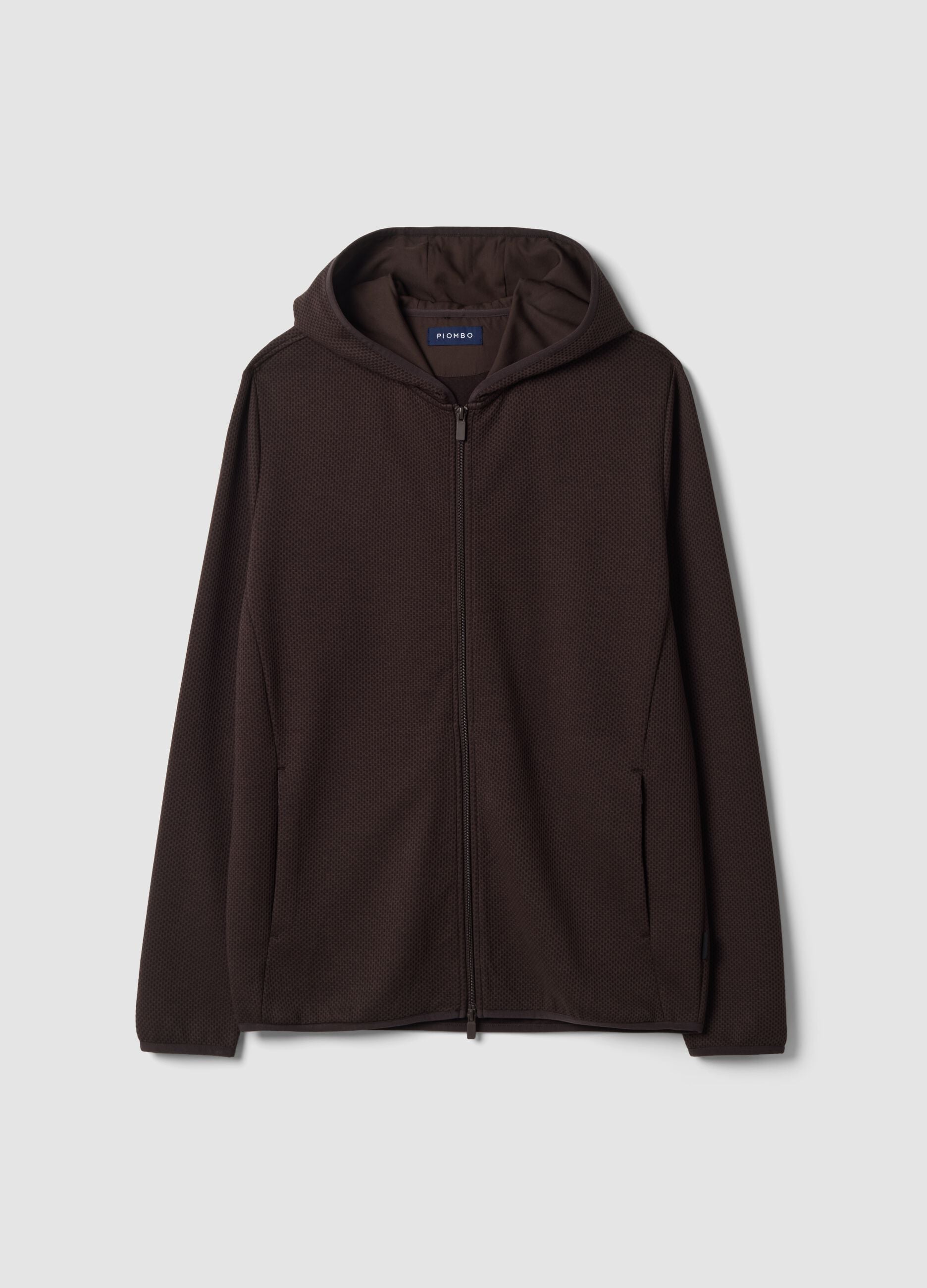 Brown stretch viscose and modal hoodie with crew neck