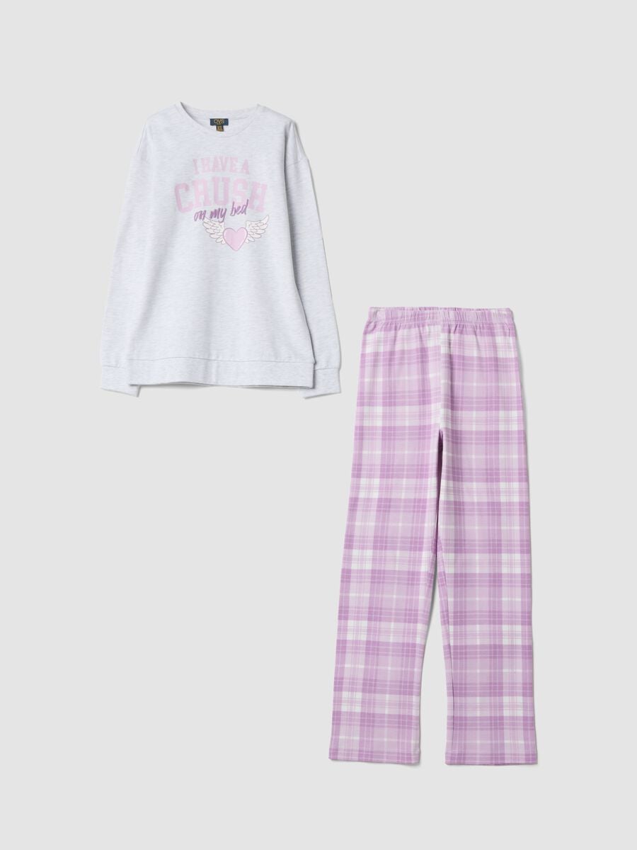 Mottled grey organic cotton and viscose blend crew-neck pyjamas_0