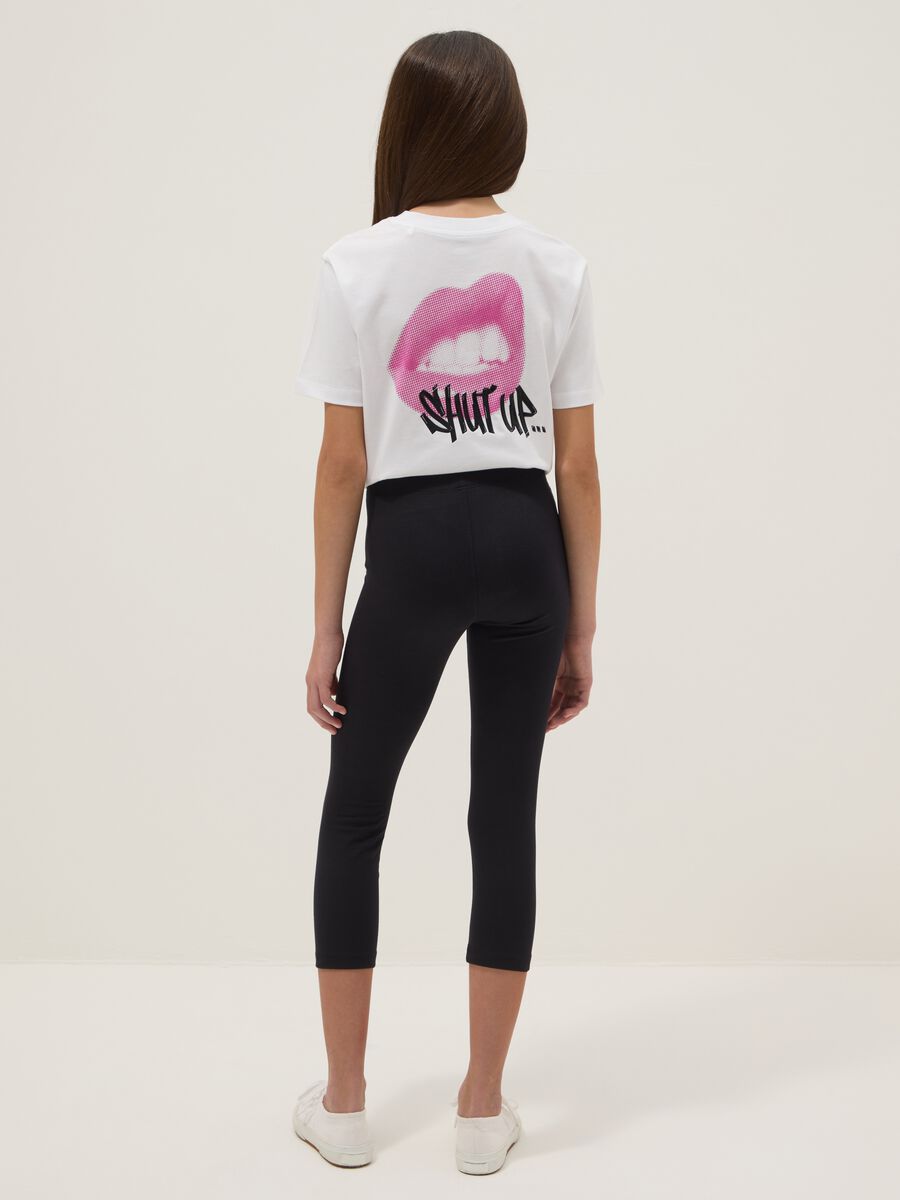 Girls' black stretch cotton slim fit leggings with heart detail_1