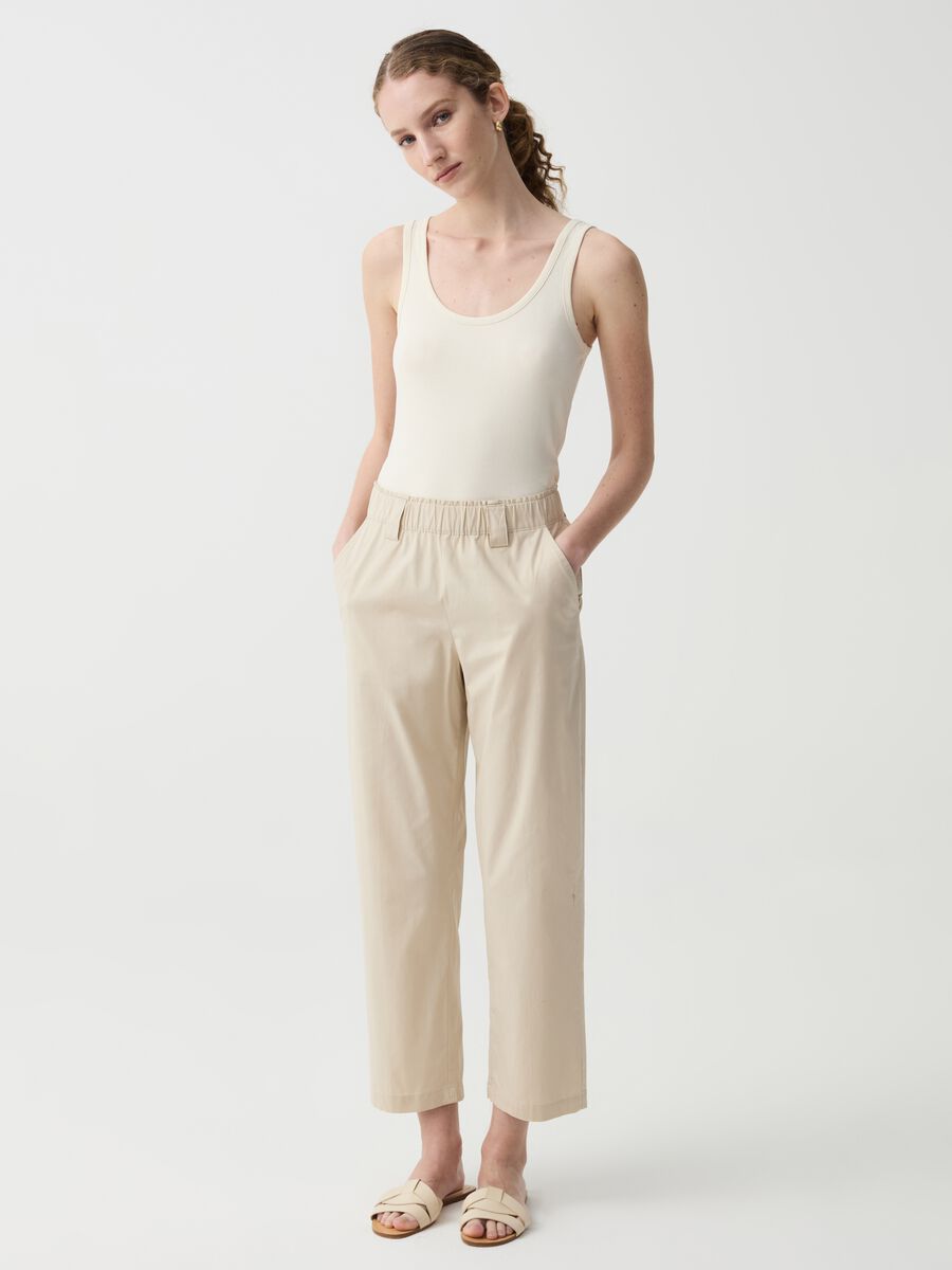 Wide-leg cropped trousers in stretch cotton_0