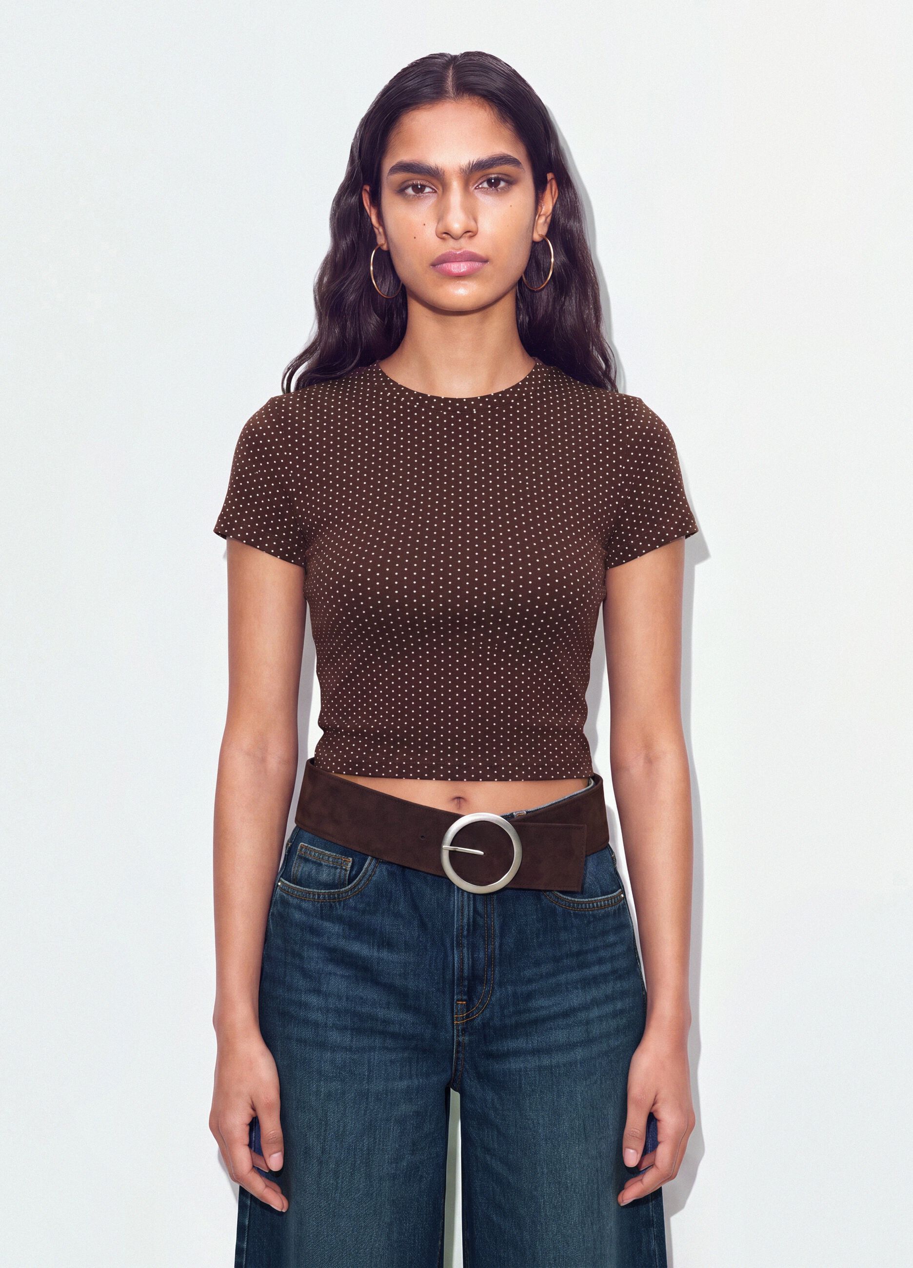 &Kappa;&alpha;&phi;έ cropped T-shirt &alpha;&pi;ό 100% &beta;&alpha;&mu;&beta;ά&kappa;&iota; &mu;&epsilon; &pi;&omicron;&upsilon;ά, regular &epsilon;&phi;&alpha;&rho;&mu;&omicron;&gamma;ή