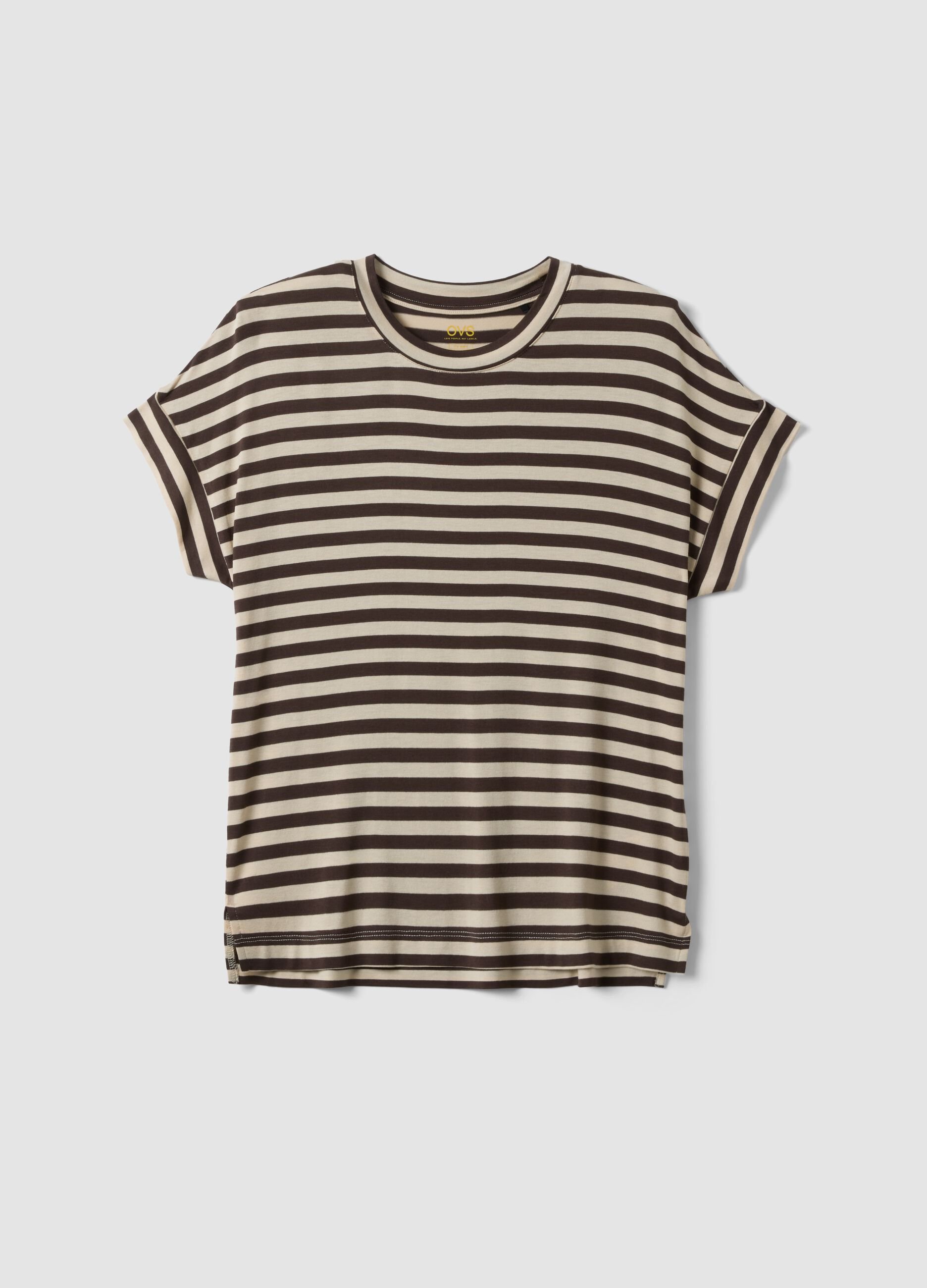 Regular-fit multicolour striped stretch viscose T-shirt