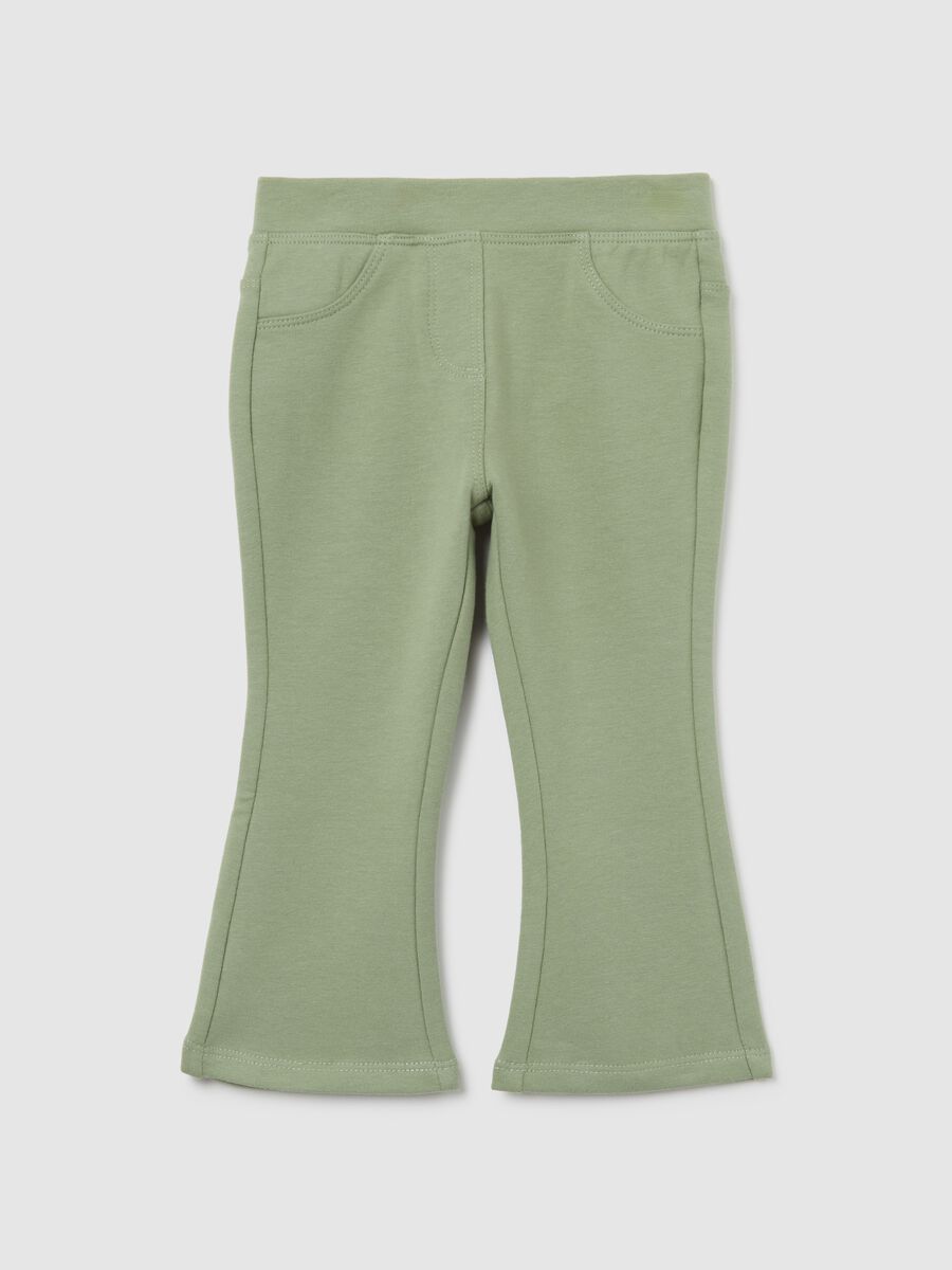 Girls' green slim fit elasticated cotton treggings_0