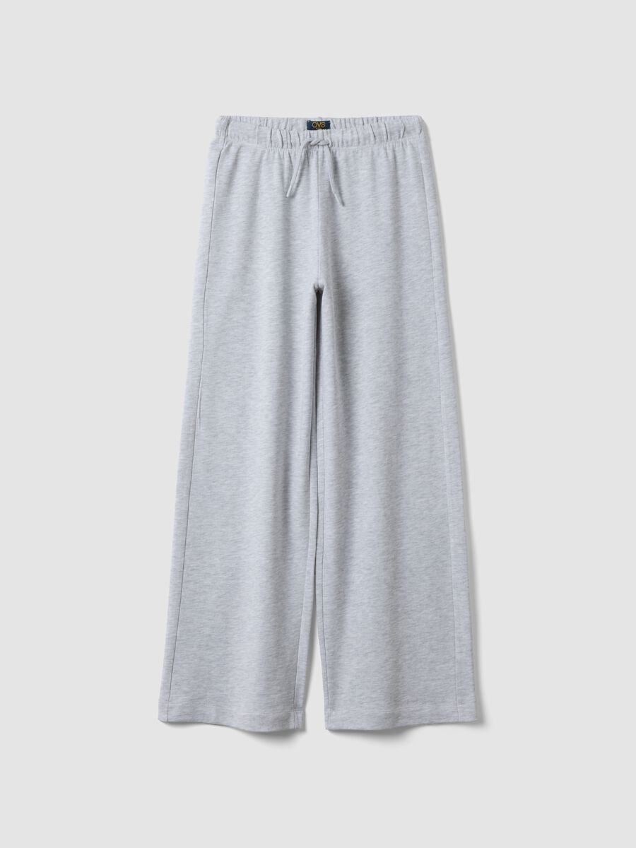 Pantaloni culotte grigio melange in misto cotone e viscosa_0