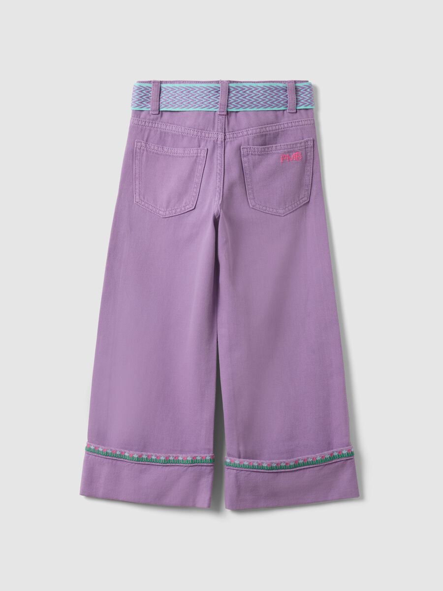 Purple pure cotton regular fit trousers with bow_4