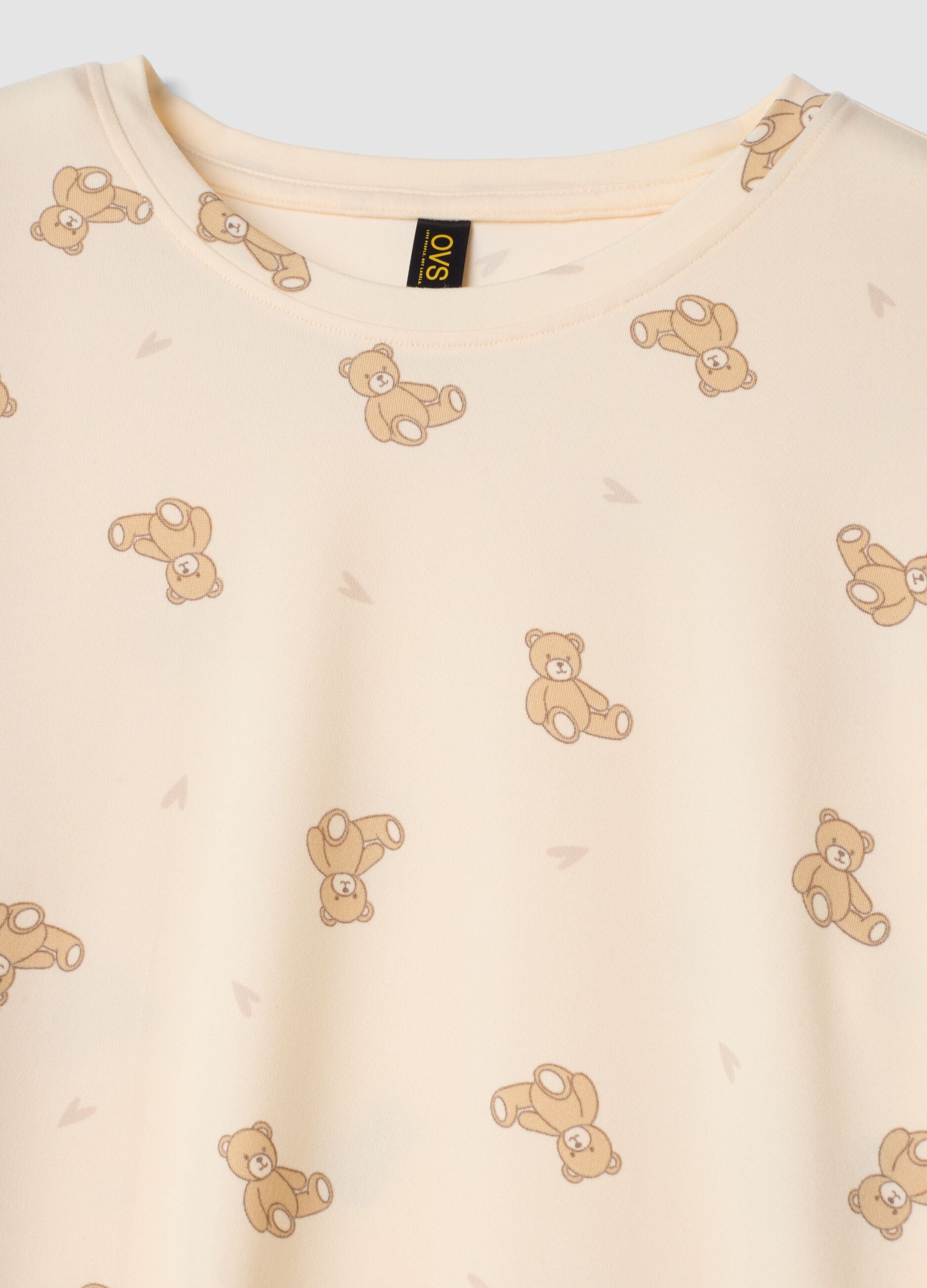 Cream-white stretch fabric crew-neck pyjamas