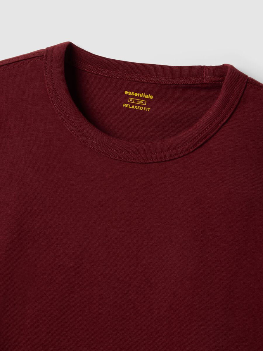 Red pure cotton crew neck T-shirt with relaxed fit_5