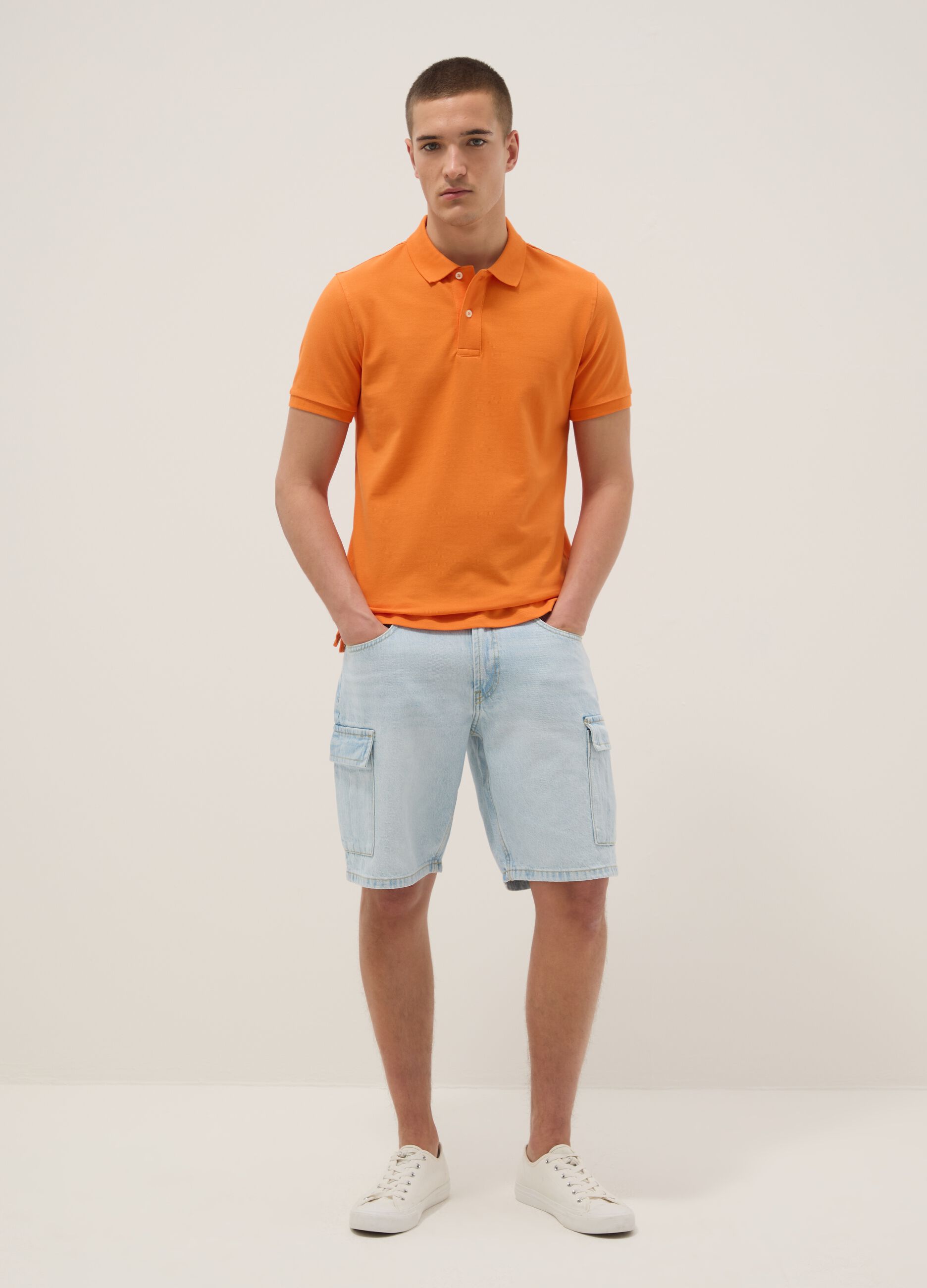 Orange short sleeve pure cotton polo shirt regular fit