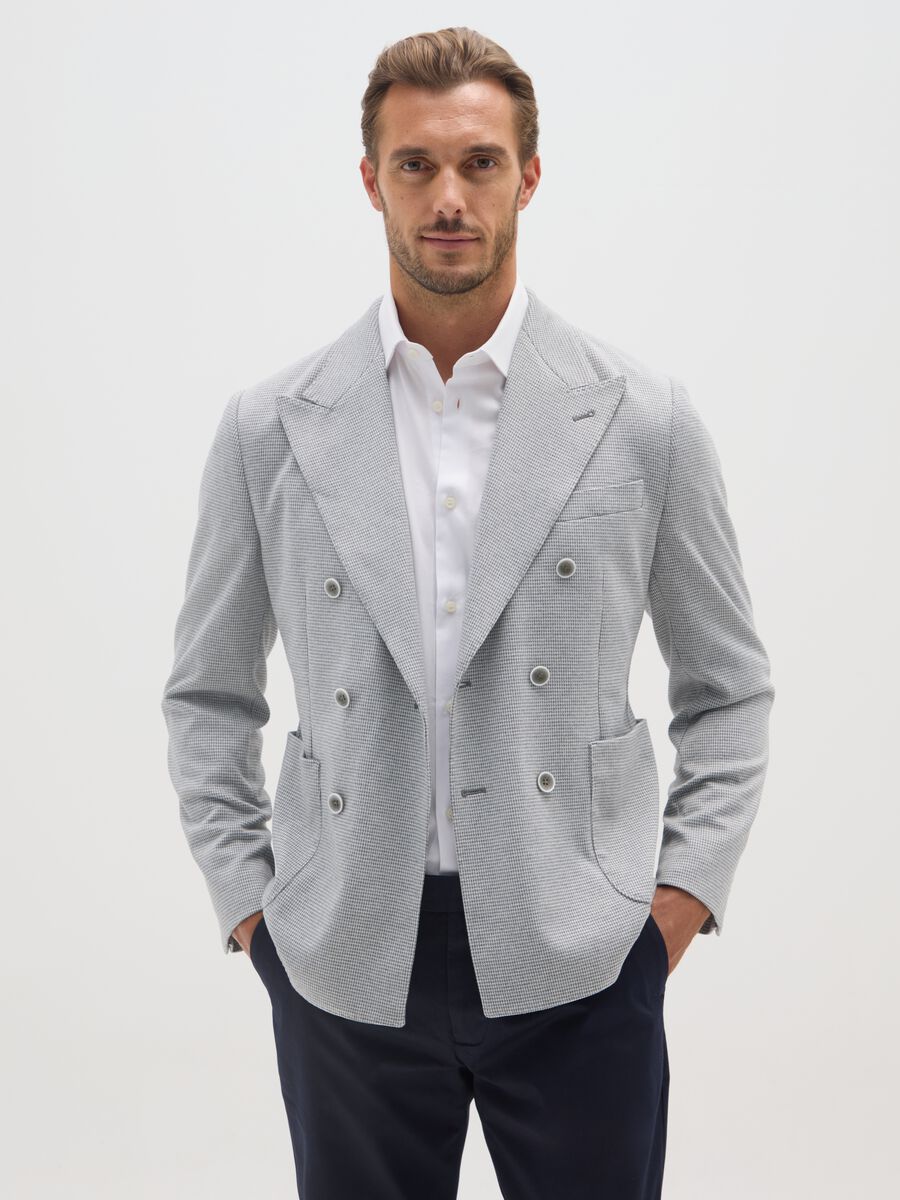 Slim fit checked cotton blend blazer with buttons_0