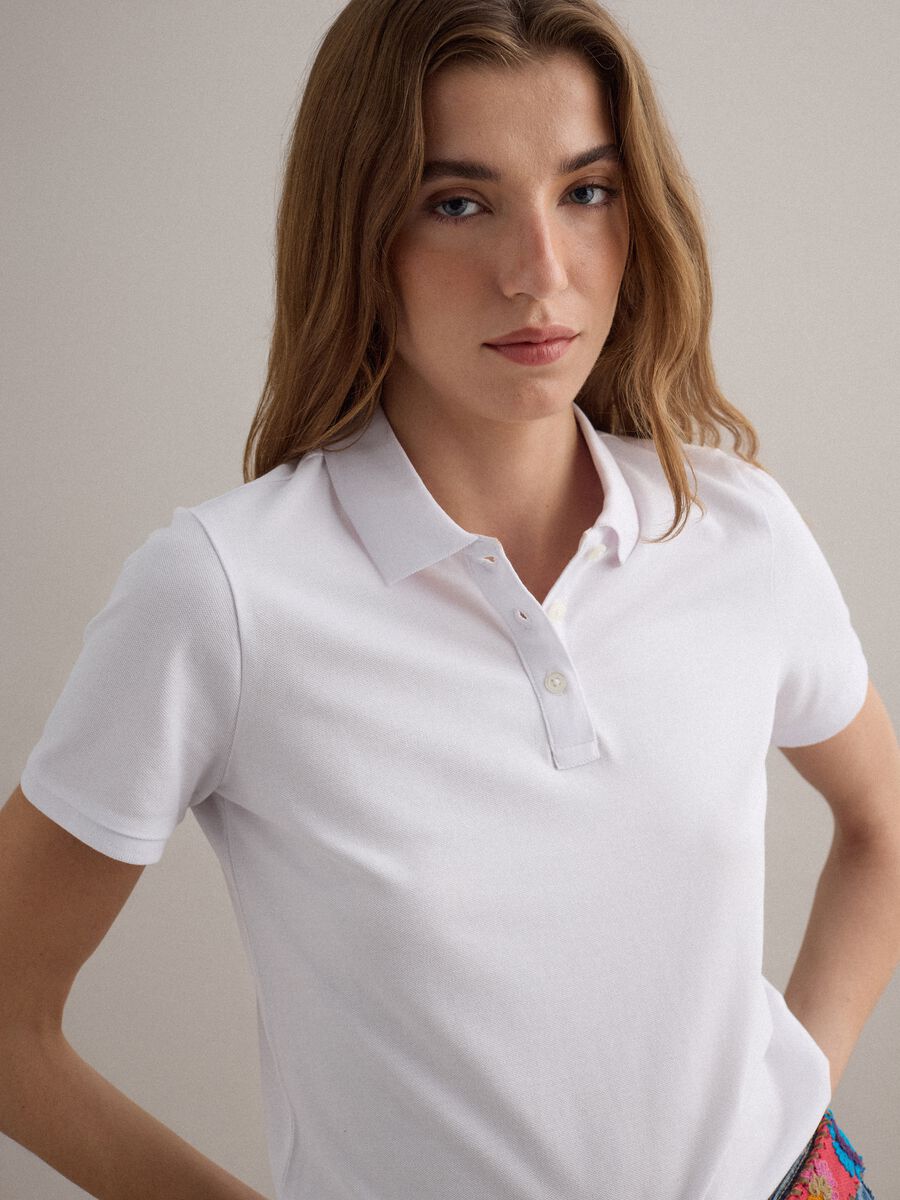 White short-sleeve pure cotton polo shirt, regular fit_0