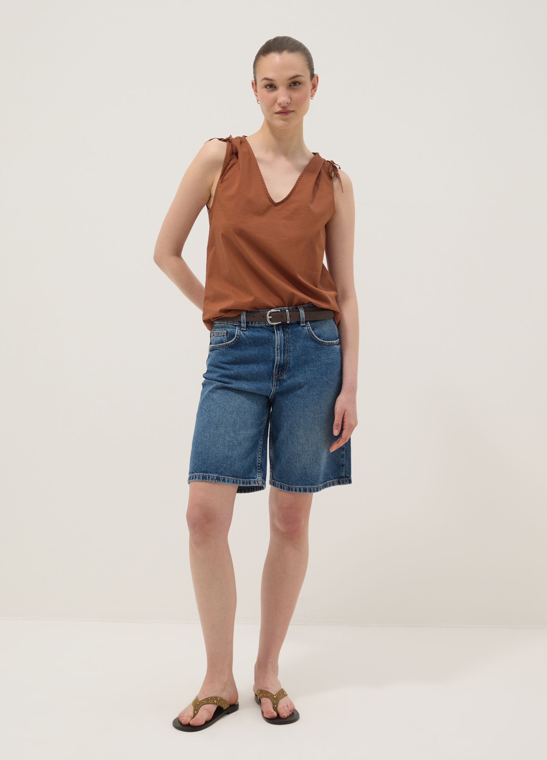 Brown pure cotton blouse with floral print