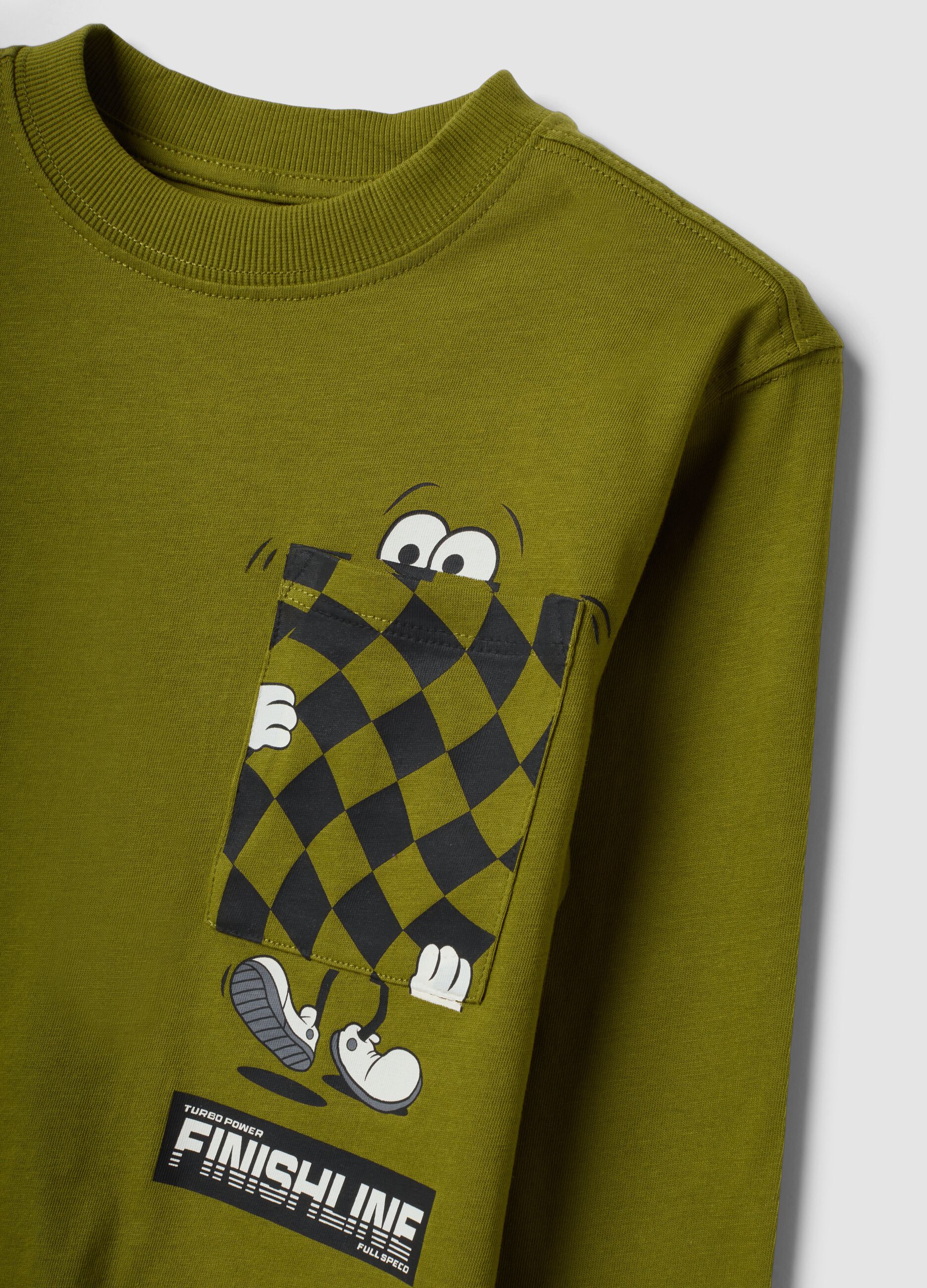 Green oversized pure cotton T-shirt with contrast print for boys