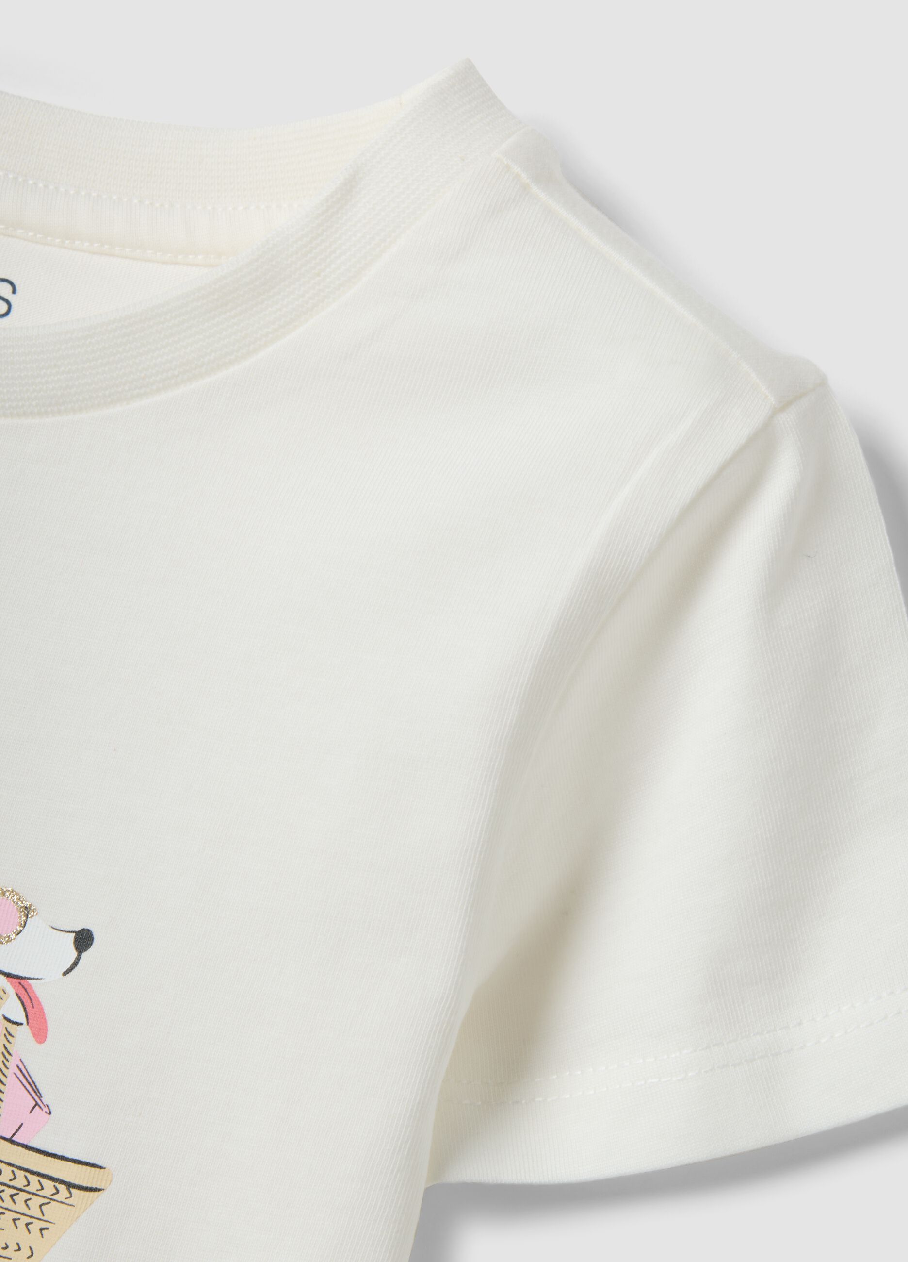 Wei&szlig;es M&auml;dchen-T-Shirt aus reiner Bio-Baumwolle mit Print und Glitzer