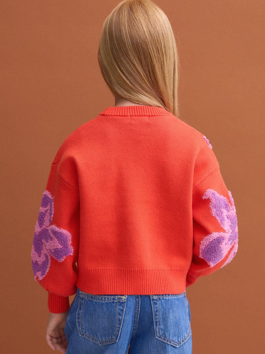 Camisola vermelha em algod&atilde;o puro de gola redonda com padr&atilde;o floral para menina_2