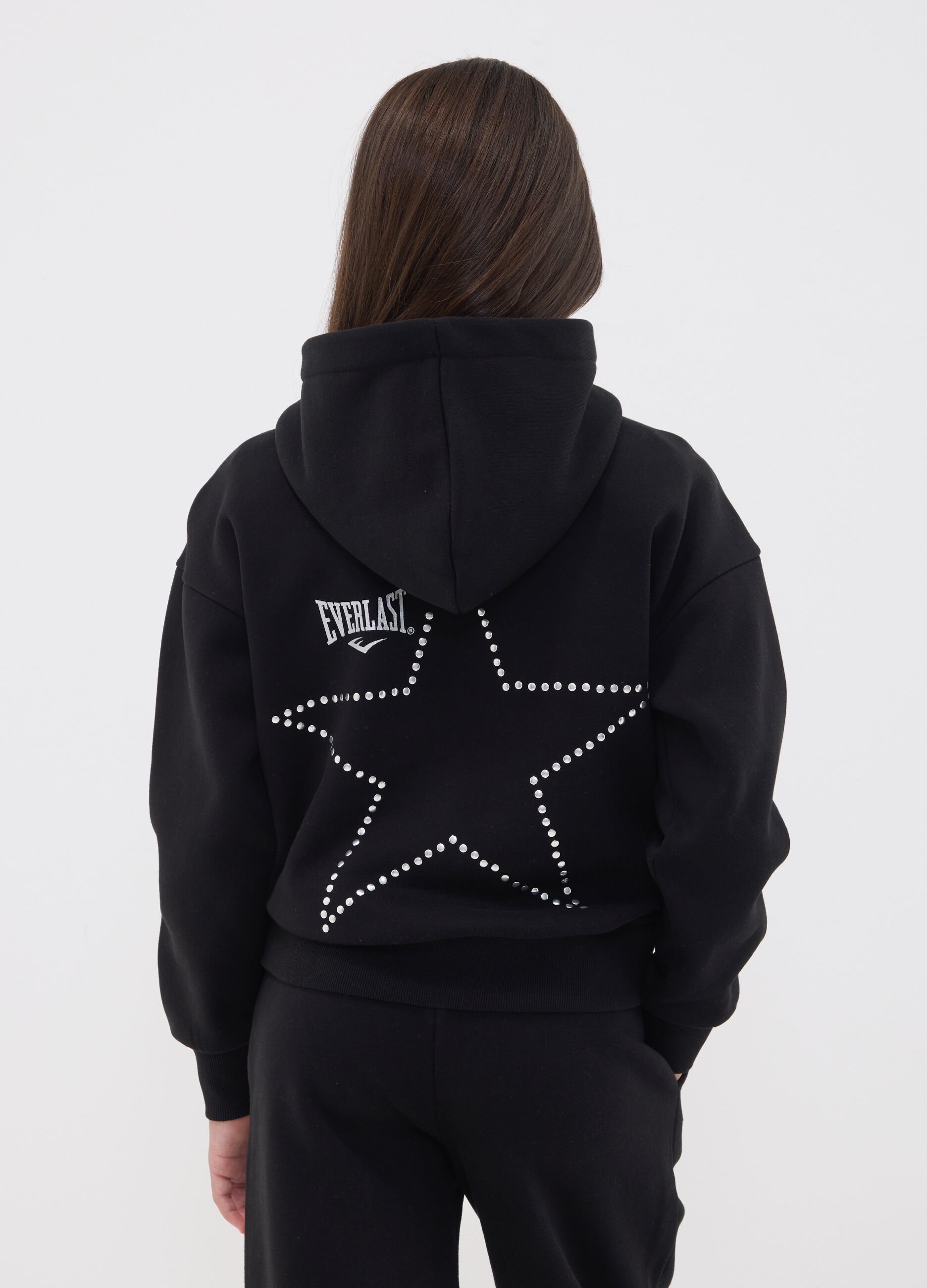 Black cotton-blend hoodie for girls, regular fit