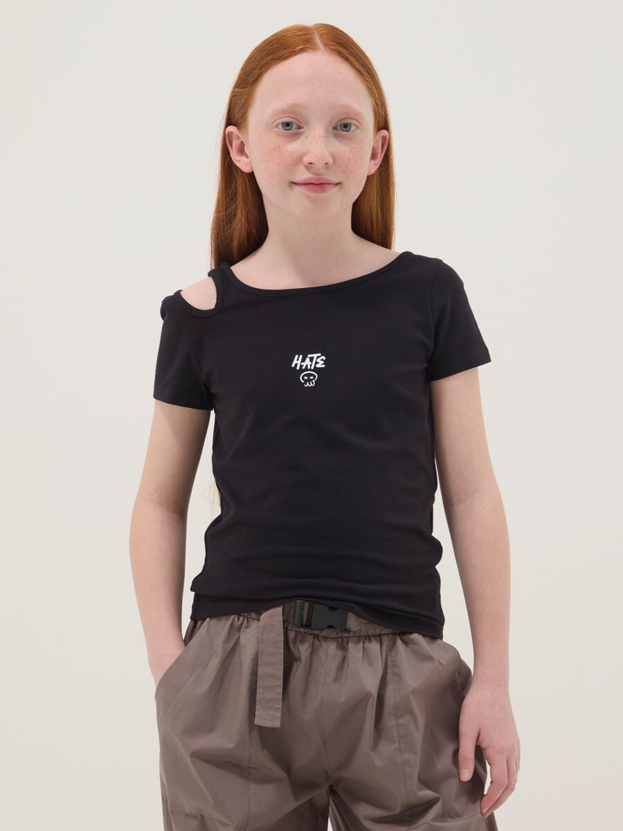 Schwarzes Stretch-Baumwoll-Slim-Fit-M&auml;dchen-T-Shirt_0