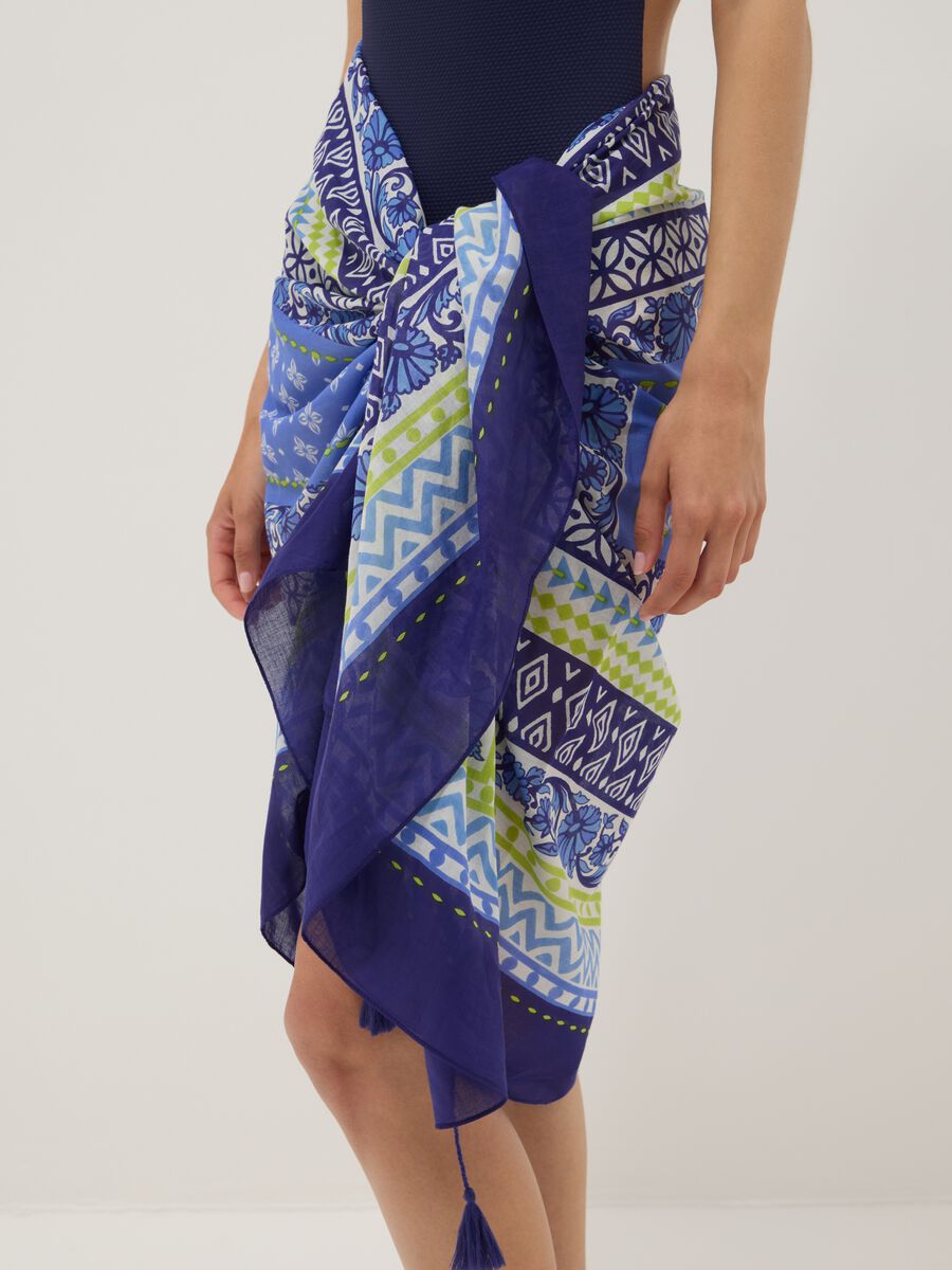 Blue pure cotton printed sarong_3