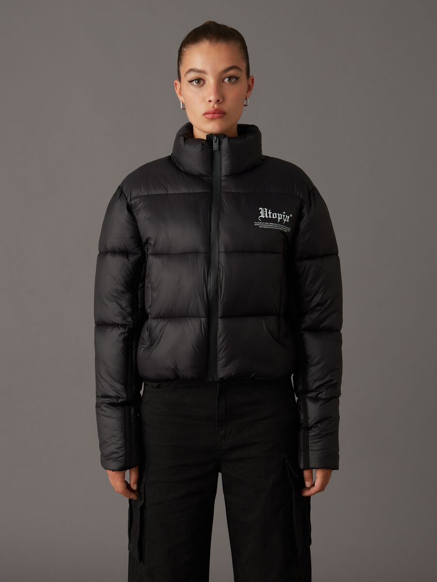 Cropped Technical Puffer Jacket Black_1