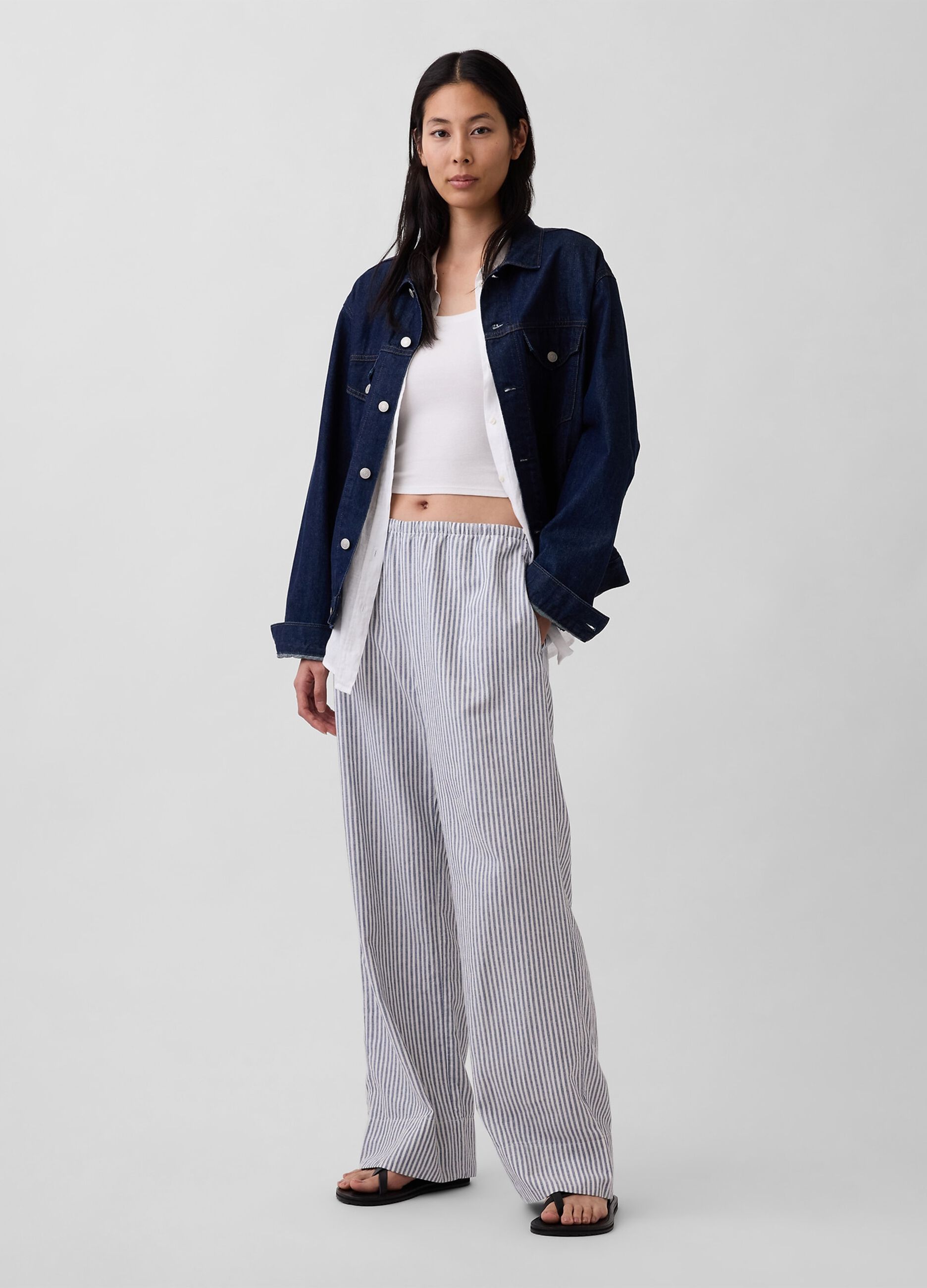 Striped linen-blend trousers