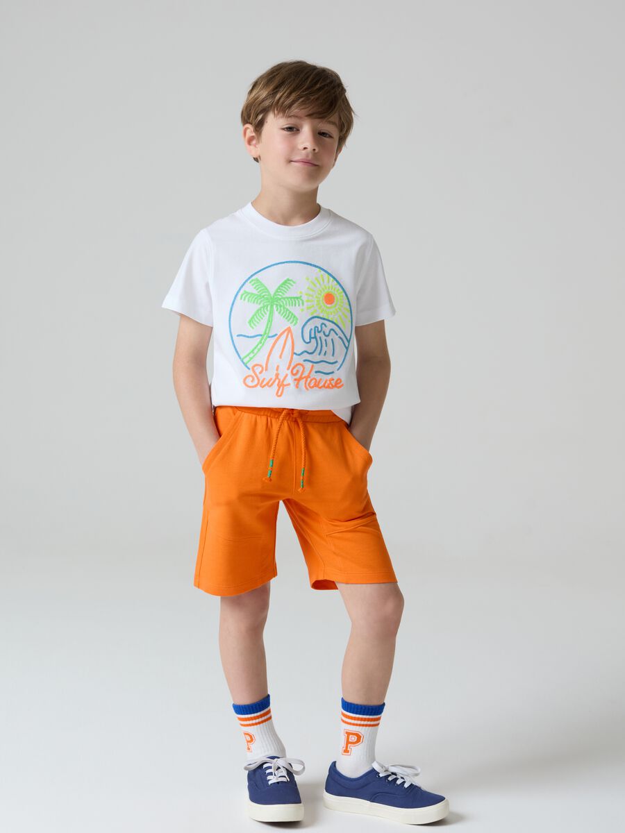 Fleece Bermuda shorts with logo embroidery and drawstring_0