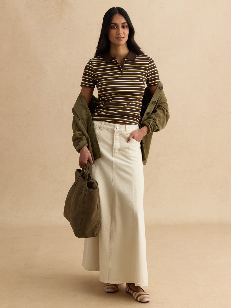 Polo marrone a righe in cotone elasticizzato_2