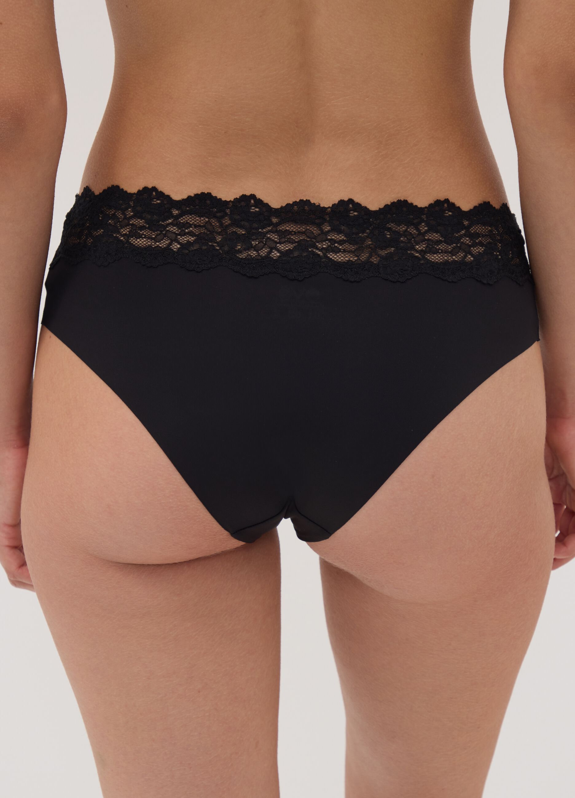 Black stretch microfibre briefs with lace